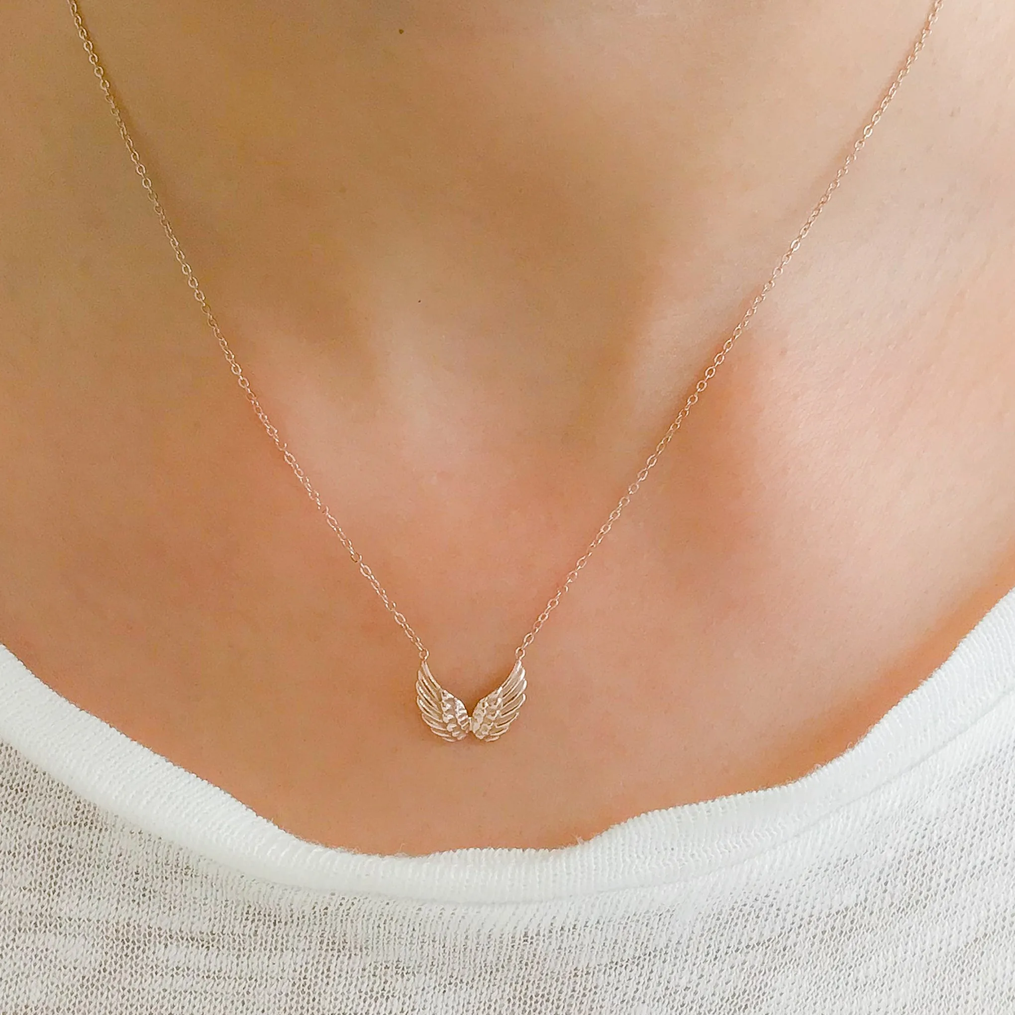 14K Gold Double Wing Necklace