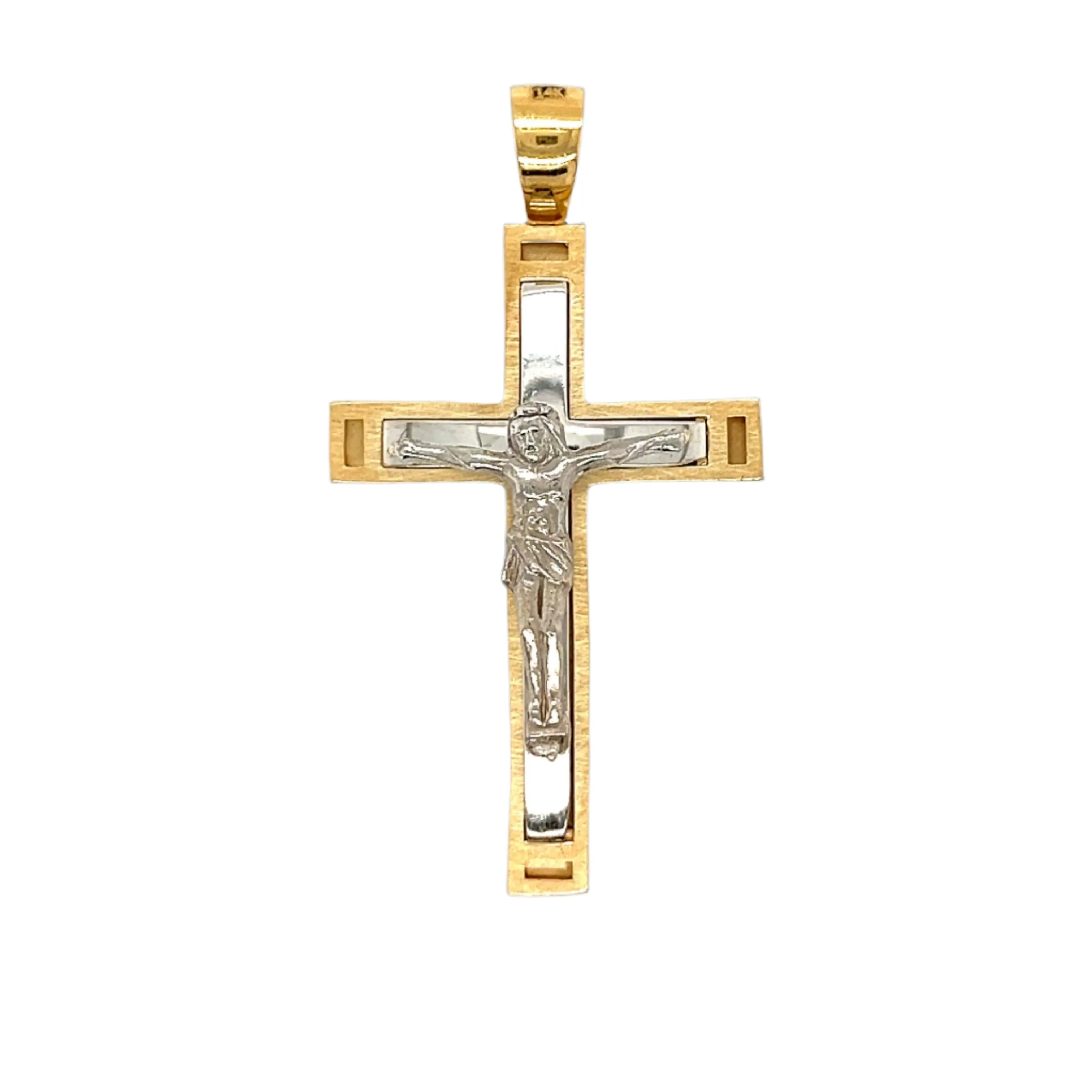 14K Gold Jesus Two Tone Cross Pendant