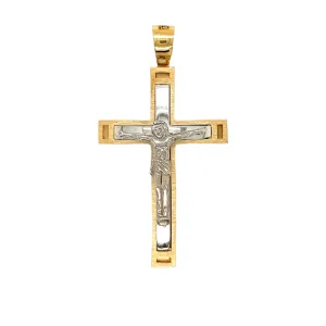 14K Gold Jesus Two Tone Cross Pendant
