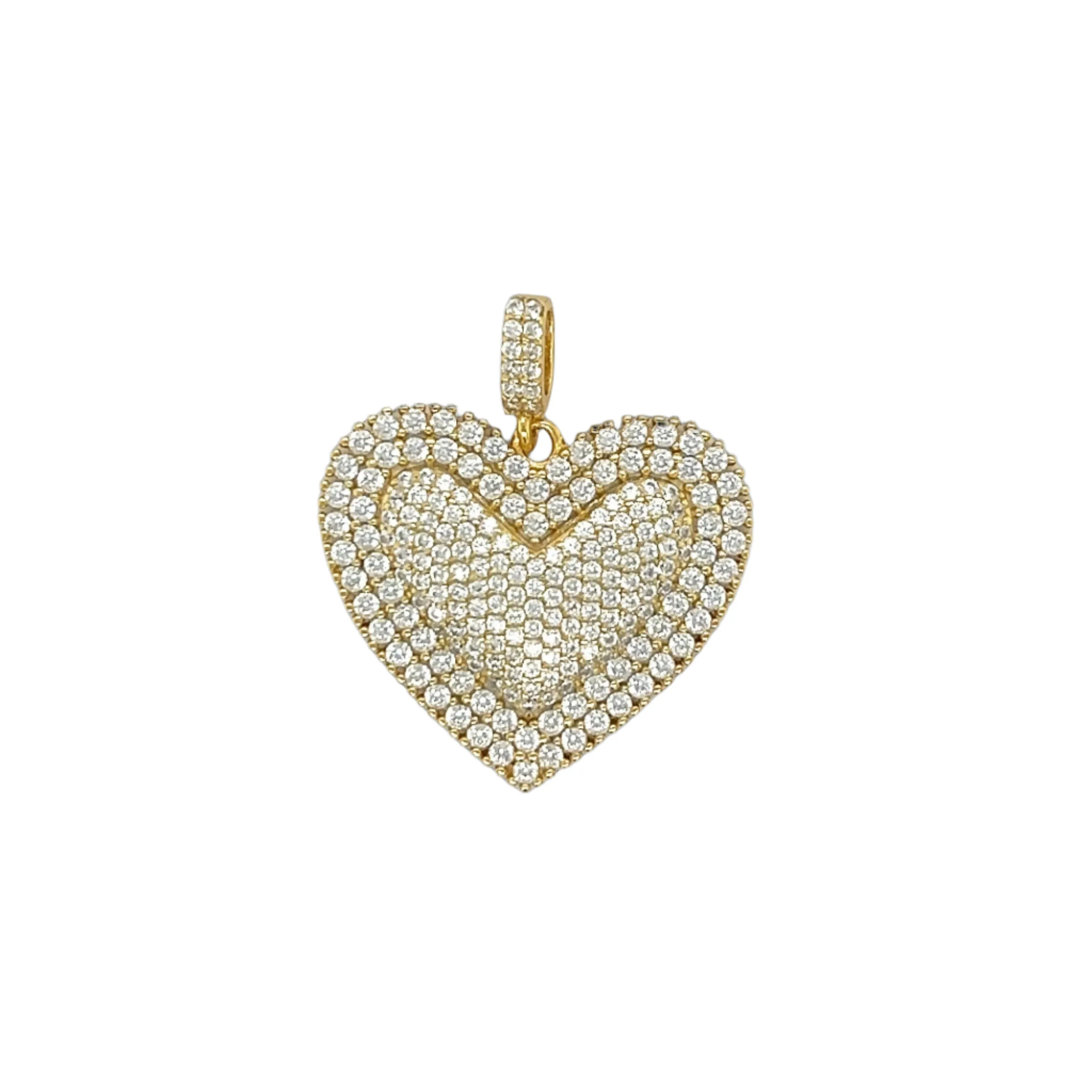 14K Gold Moissanite 0.8" Heart Charm Pendant - G415913