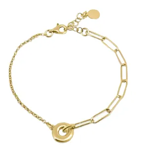 14k Gold over Sterling Silver Donut Charm Paperclip & Rolo 8" Bracelet