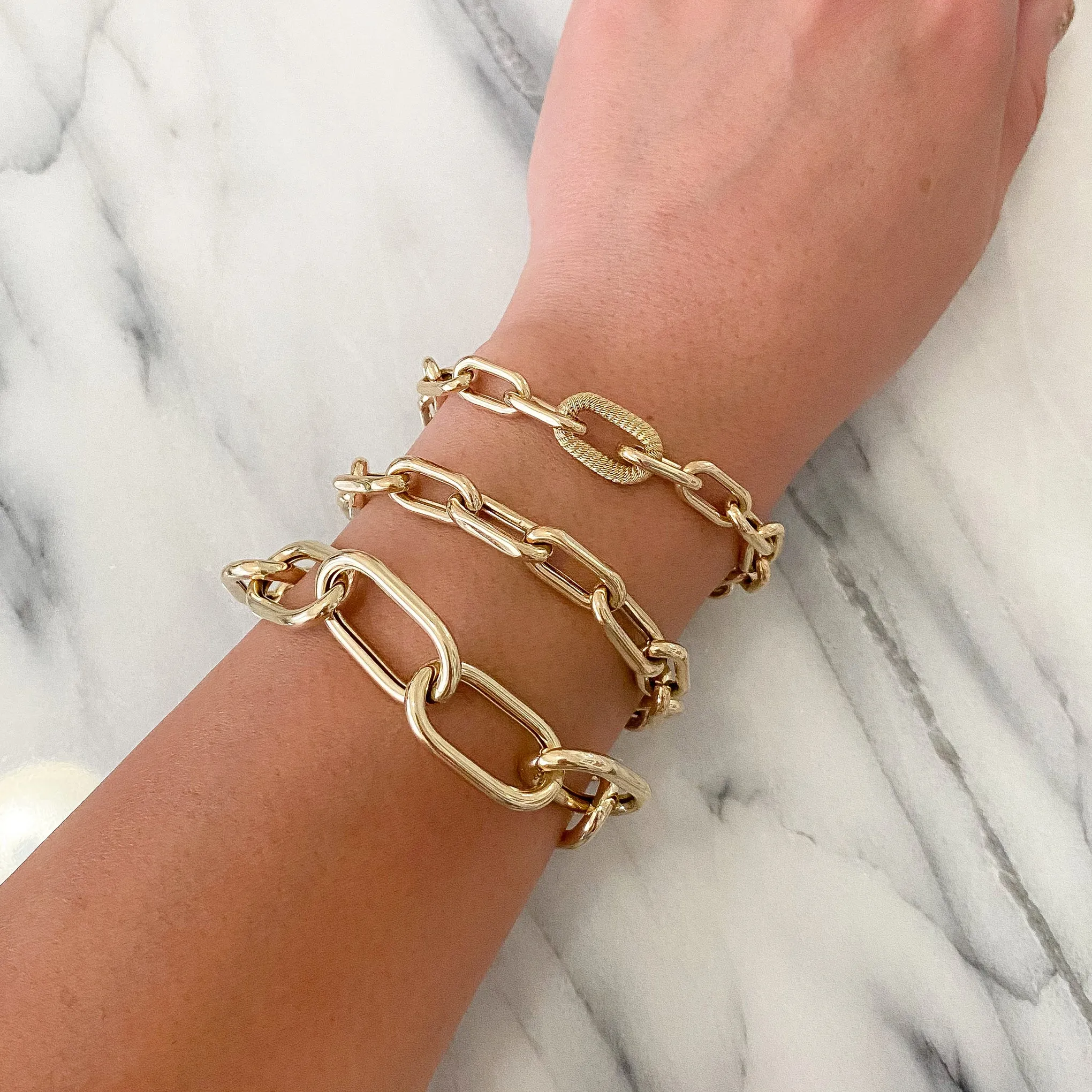 14K Gold Rope Detail Thick Oval Link Bracelet ~ LIMITED EDITION