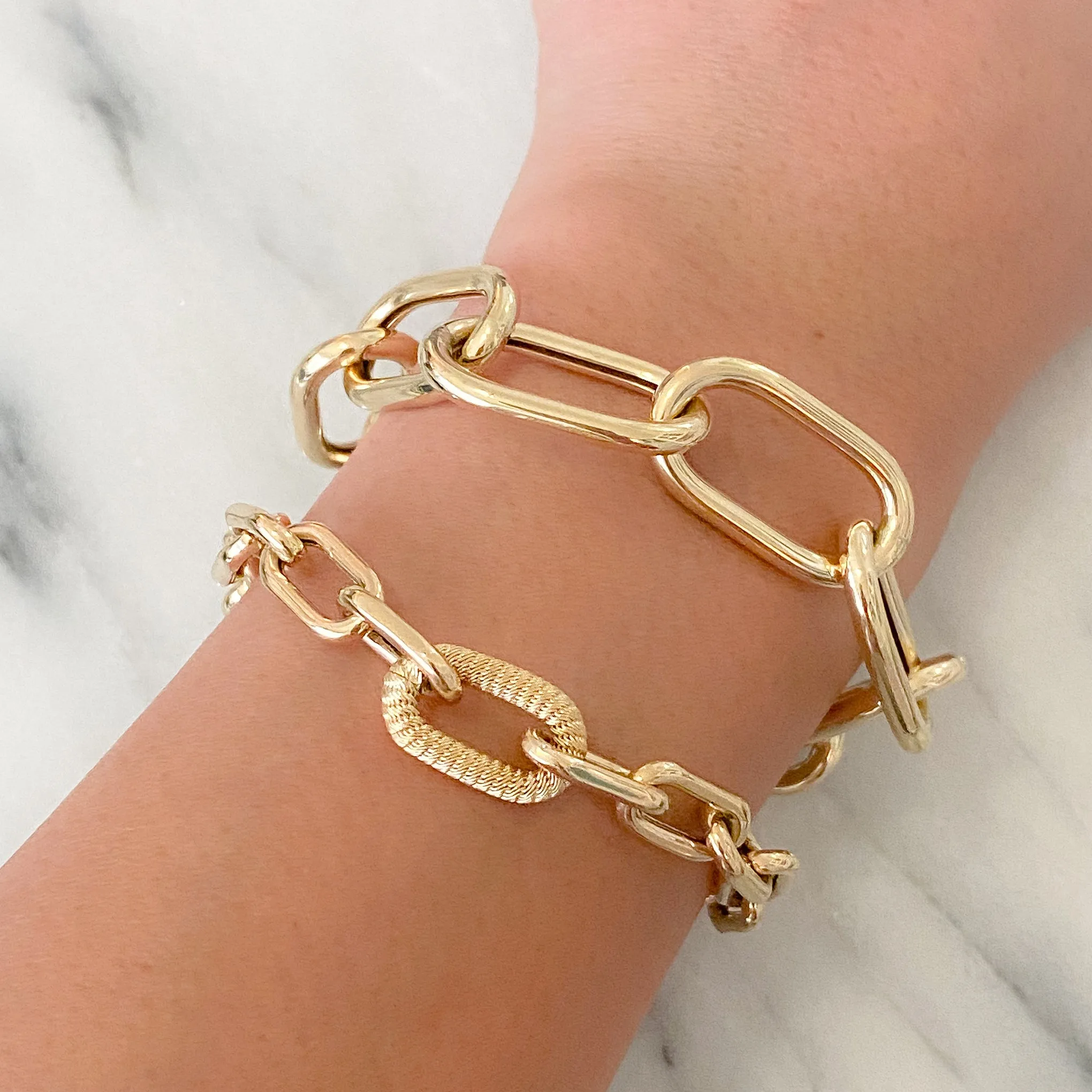 14K Gold Rope Detail Thick Oval Link Bracelet ~ LIMITED EDITION