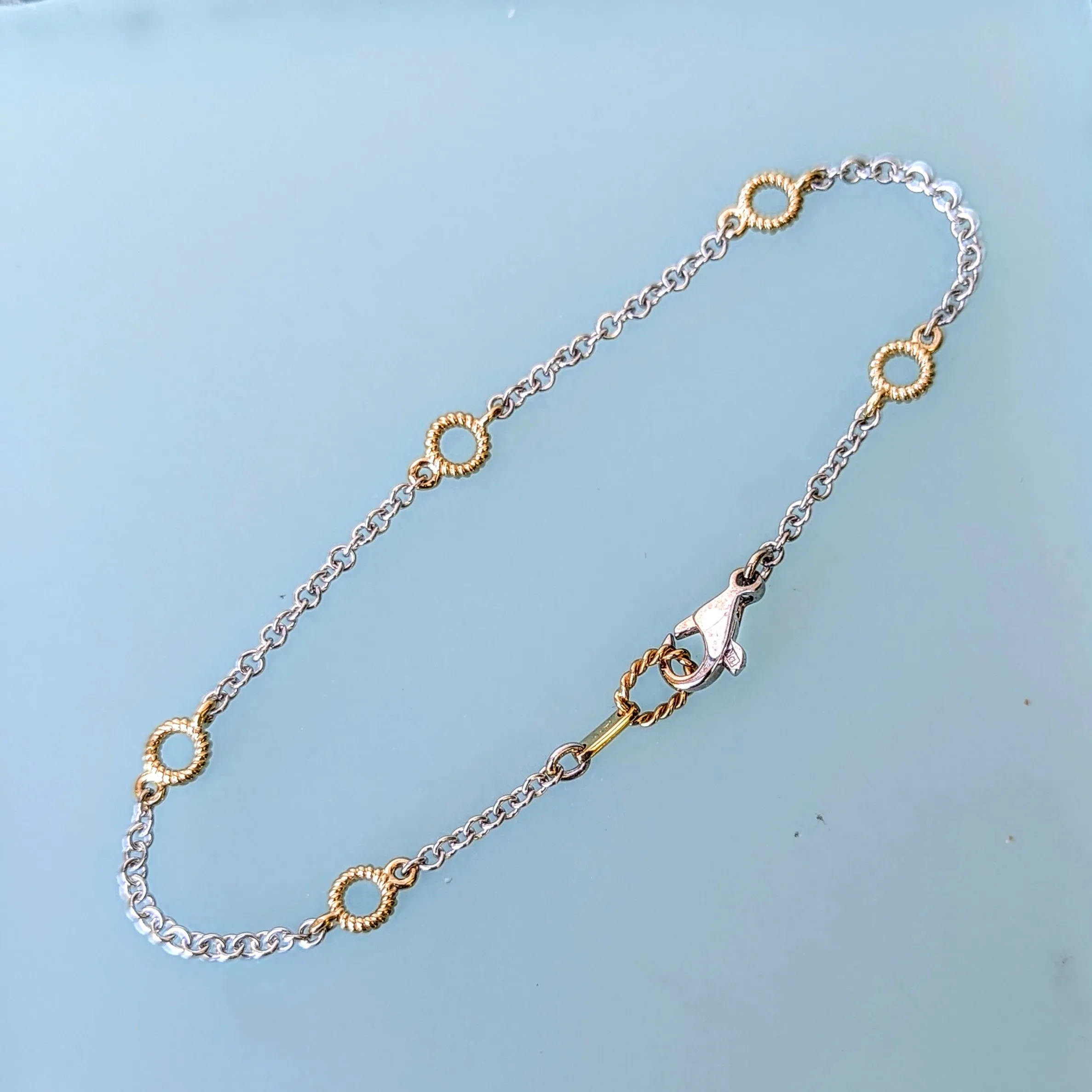 14K Gold Rope Station Bracelet with 5 Links