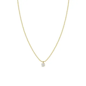 14k Prong Diamond Solitaire Bead Chain Necklace