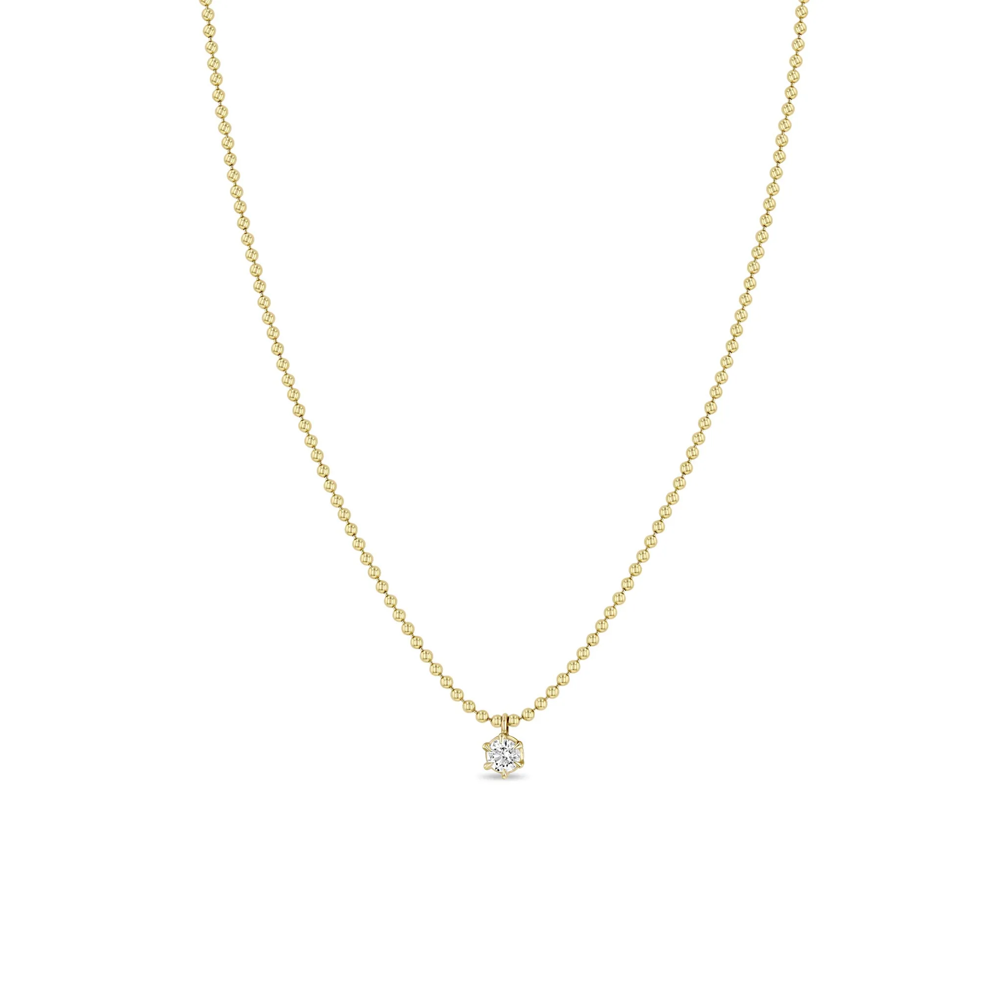14k Prong Diamond Solitaire Bead Chain Necklace