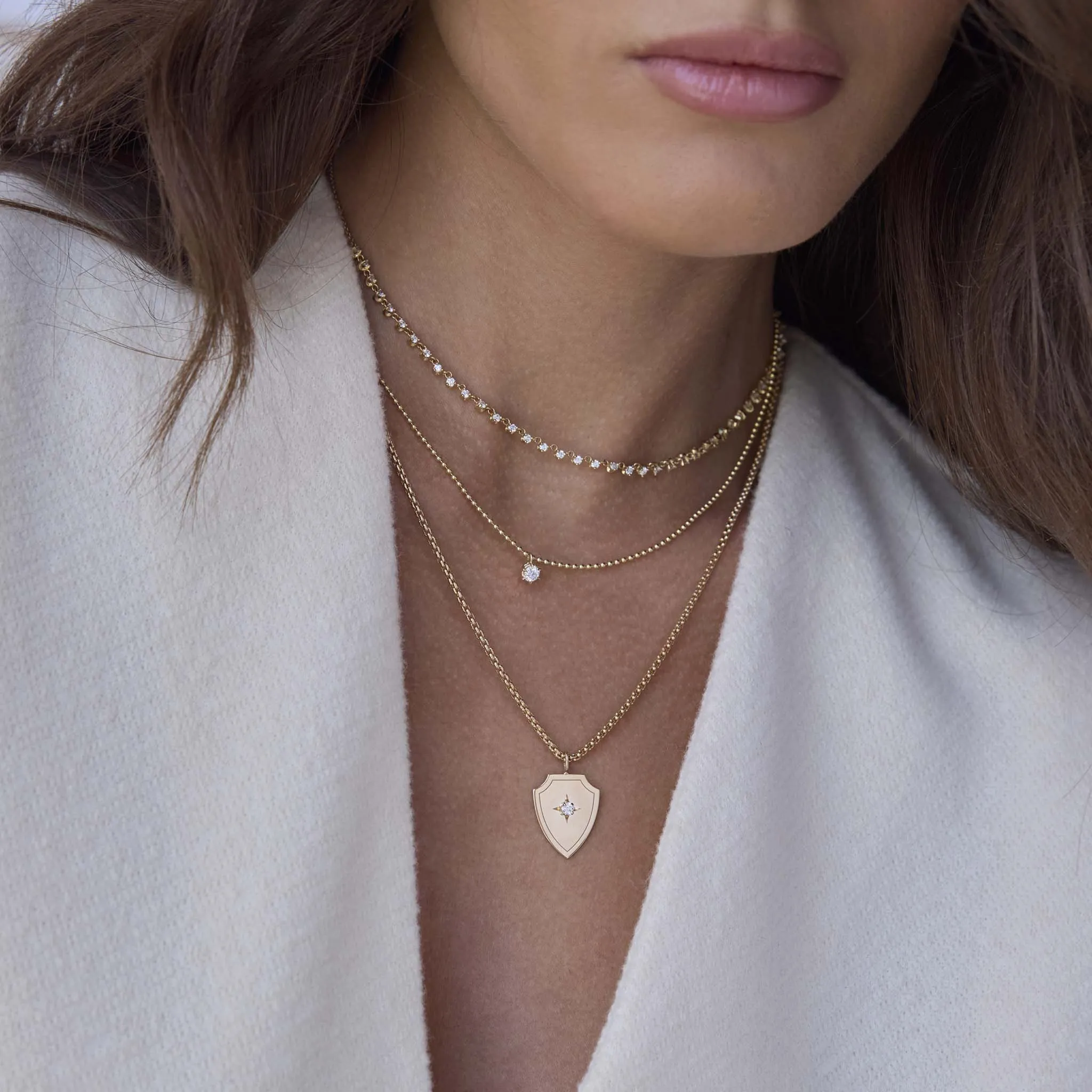 14k Prong Diamond Solitaire Bead Chain Necklace