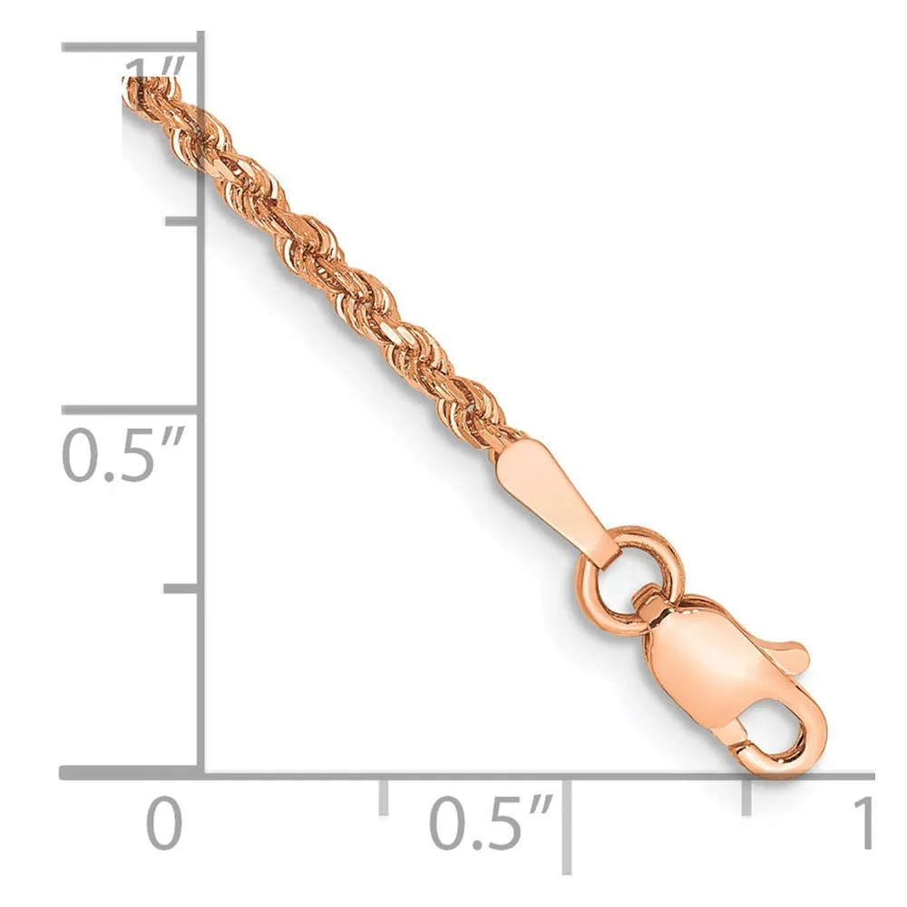 14K Rose Gold 7 inch 1.75mm Diamond-cut Rope with Lobster Clasp Chain