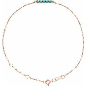 14K Rose Natural Turquoise Bar 6 1/2-7 1/2" Bracelet