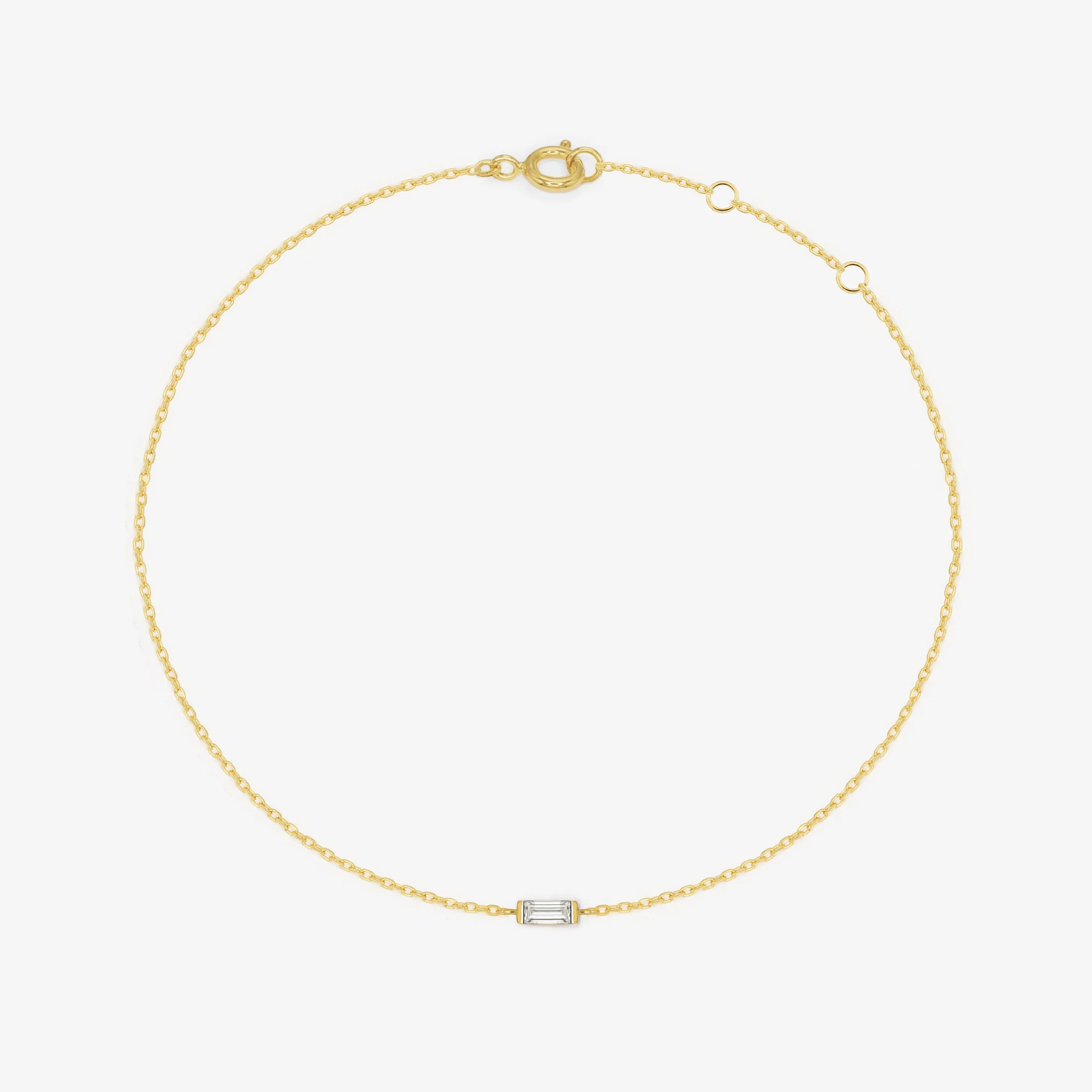 14k Solid Gold White Sapphire Baguette Bracelet
