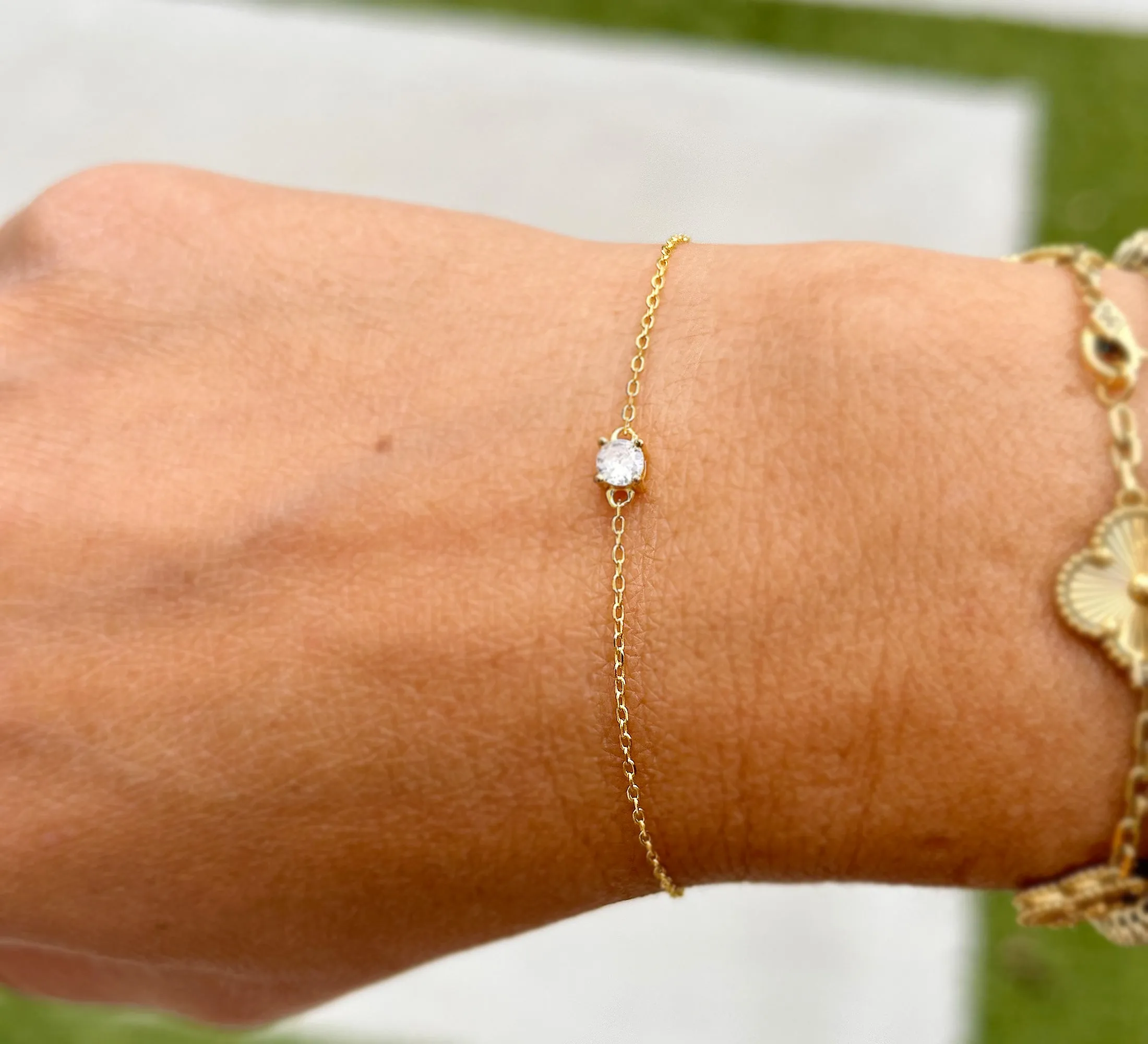 14k Solid Yellow Gold Bracelet CVD Diamond Bracelet Gold Chain Diamond Bracelet, Chain Diamond Bracelet Prong Set 0.25ctw Minimalist Style