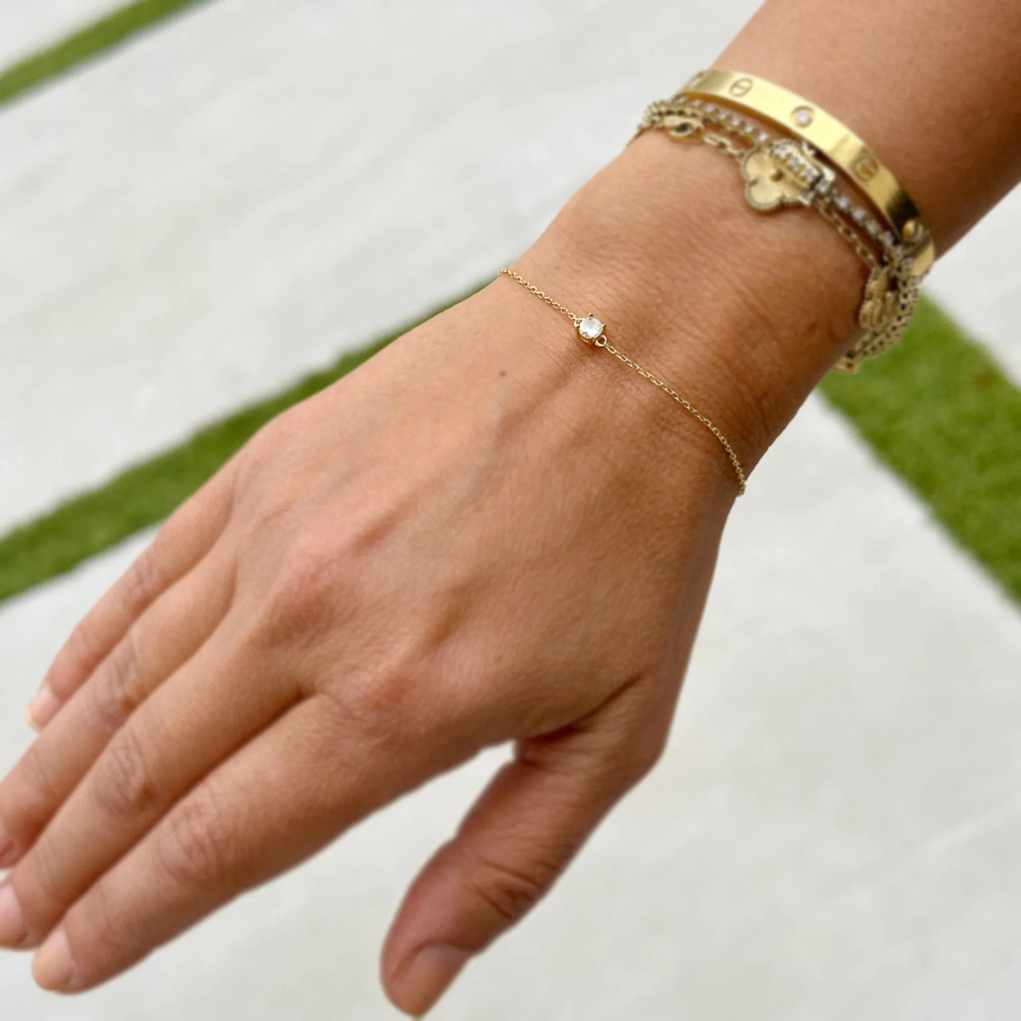 14k Solid Yellow Gold Bracelet CVD Diamond Bracelet Gold Chain Diamond Bracelet, Chain Diamond Bracelet Prong Set 0.25ctw Minimalist Style