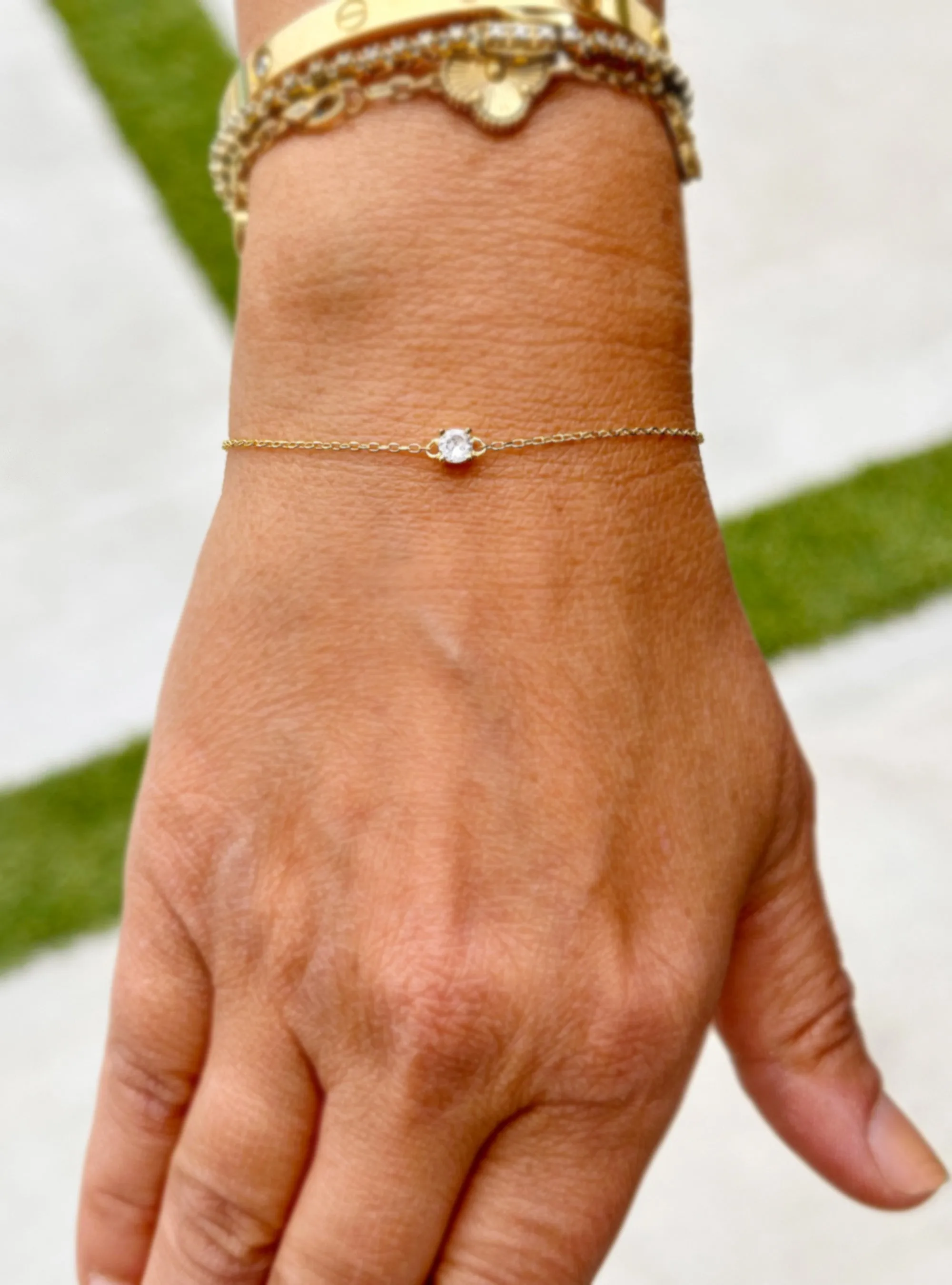 14k Solid Yellow Gold Bracelet CVD Diamond Bracelet Gold Chain Diamond Bracelet, Chain Diamond Bracelet Prong Set 0.25ctw Minimalist Style