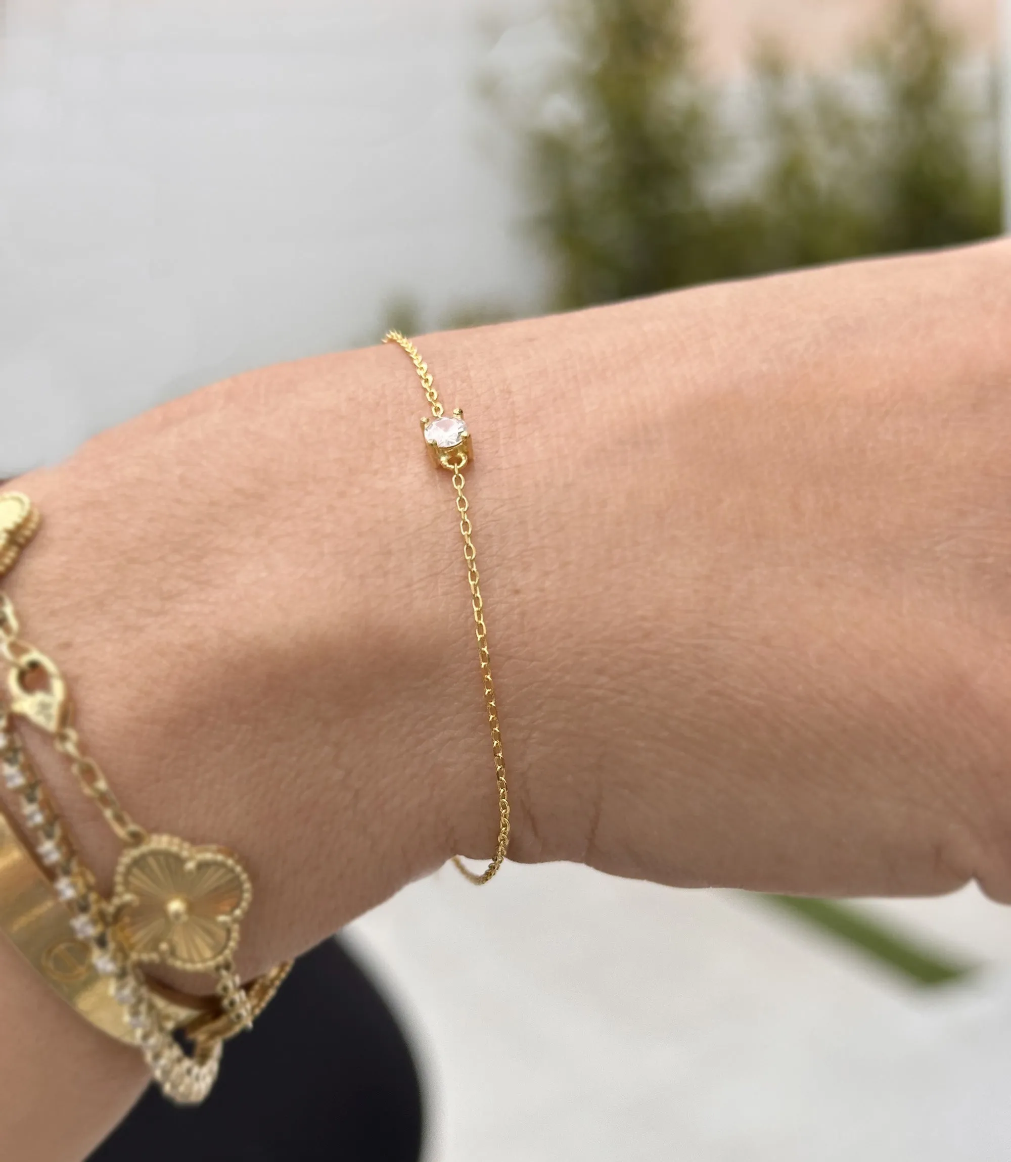 14k Solid Yellow Gold Bracelet CVD Diamond Bracelet Gold Chain Diamond Bracelet, Chain Diamond Bracelet Prong Set 0.25ctw Minimalist Style