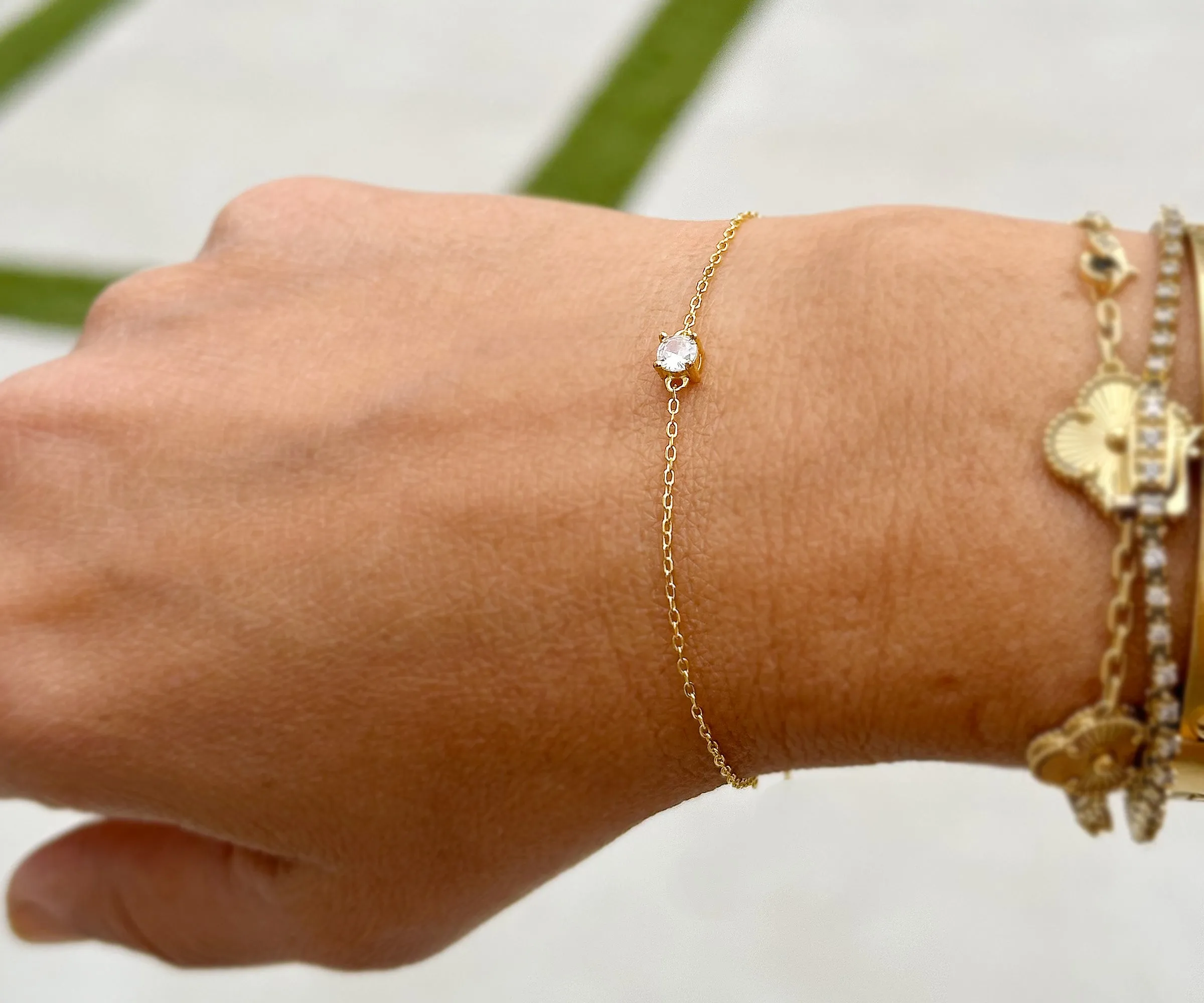 14k Solid Yellow Gold Bracelet CVD Diamond Bracelet Gold Chain Diamond Bracelet, Chain Diamond Bracelet Prong Set 0.25ctw Minimalist Style