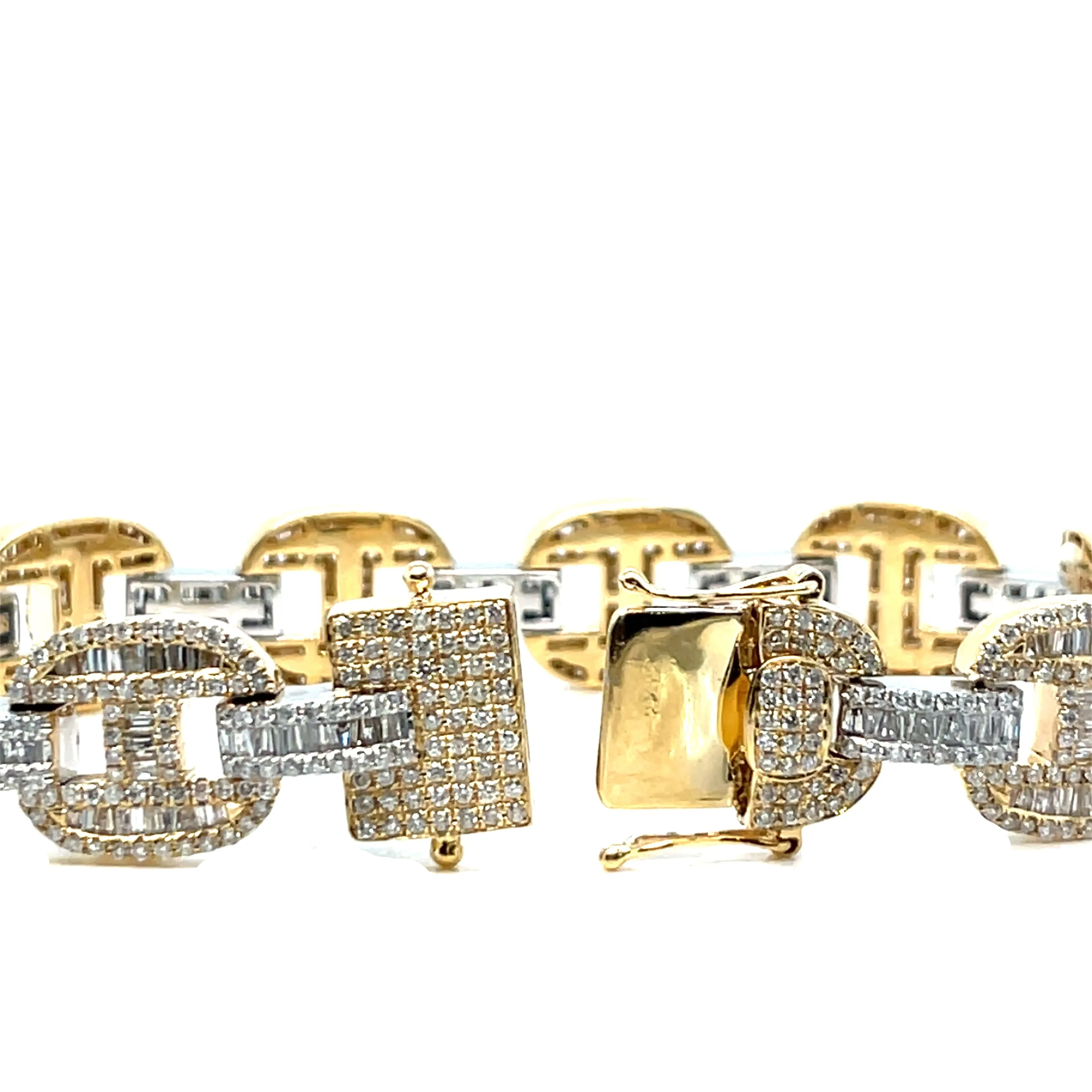 14k White Gold 13mm Gucci Link 8.47ct Baguette Natural Diamond 8.25" Bling Iced Out Bracelet - BR-48839