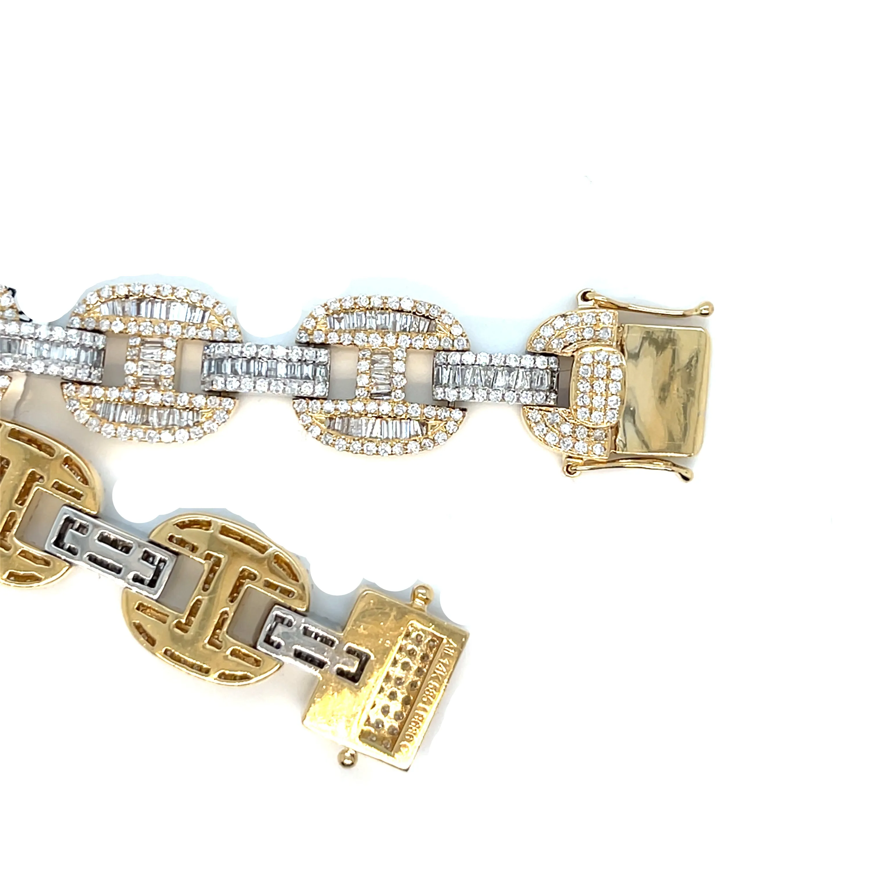 14k White Gold 13mm Gucci Link 8.47ct Baguette Natural Diamond 8.25" Bling Iced Out Bracelet - BR-48839