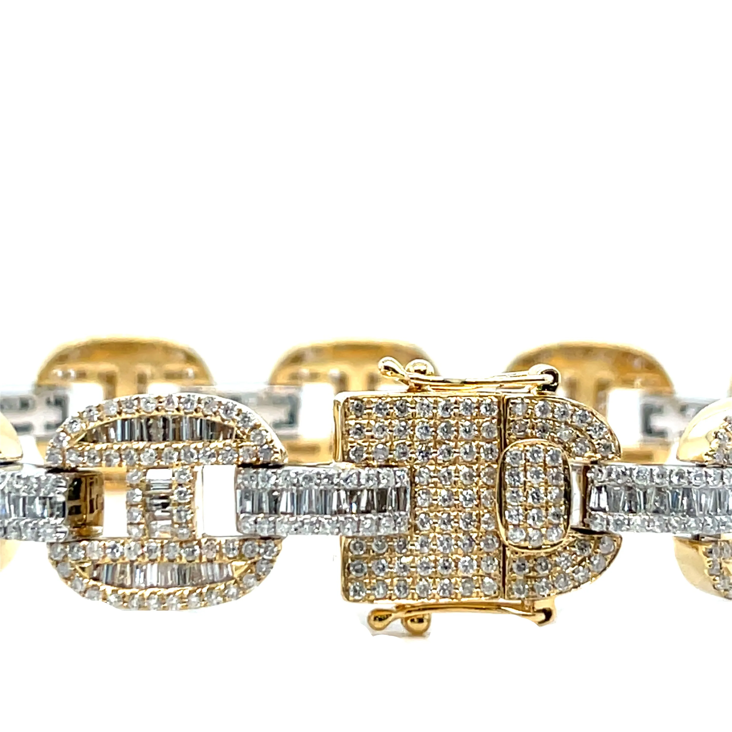 14k White Gold 13mm Gucci Link 8.47ct Baguette Natural Diamond 8.25" Bling Iced Out Bracelet - BR-48839