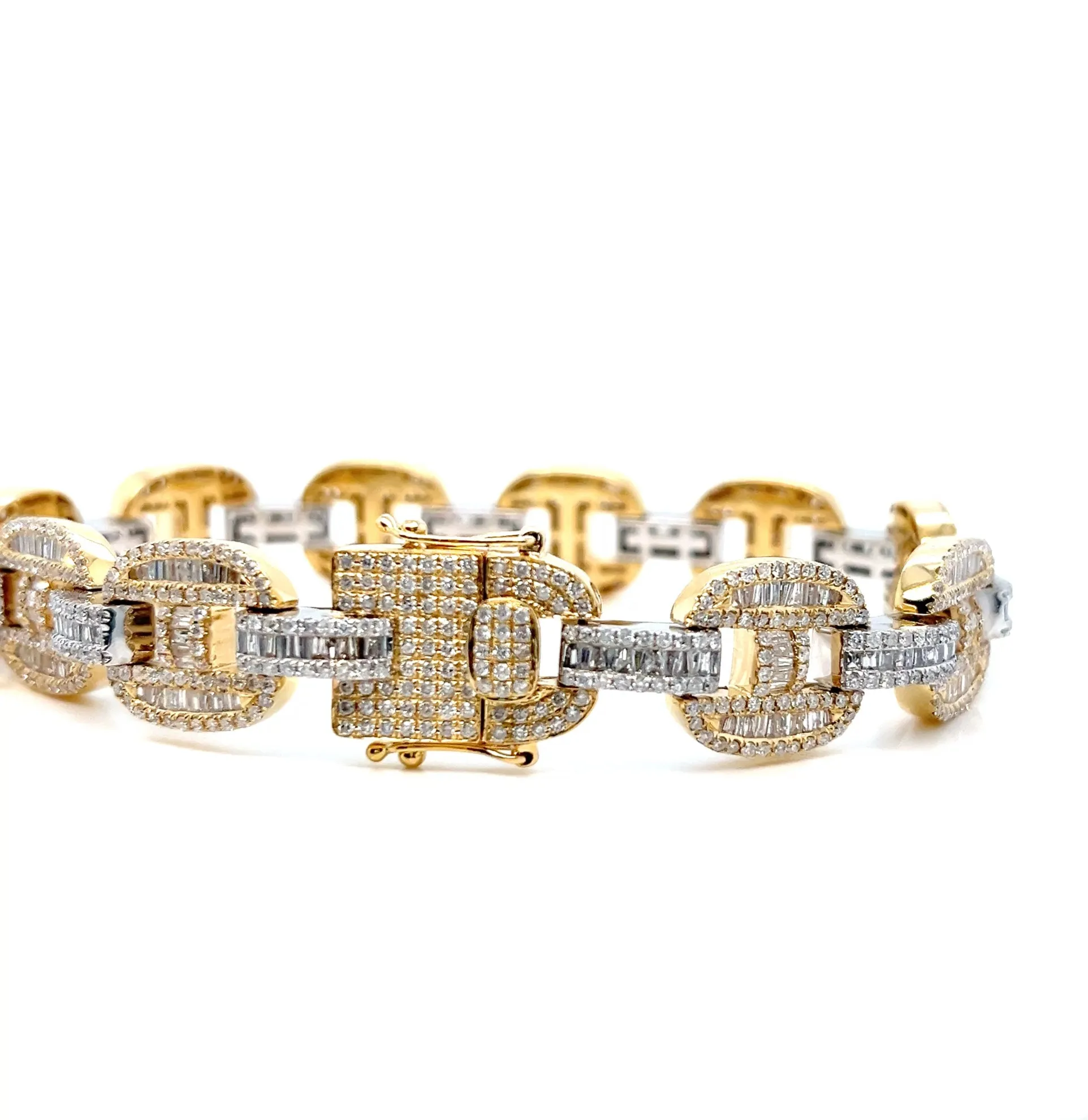 14k White Gold 13mm Gucci Link 8.47ct Baguette Natural Diamond 8.25" Bling Iced Out Bracelet - BR-48839