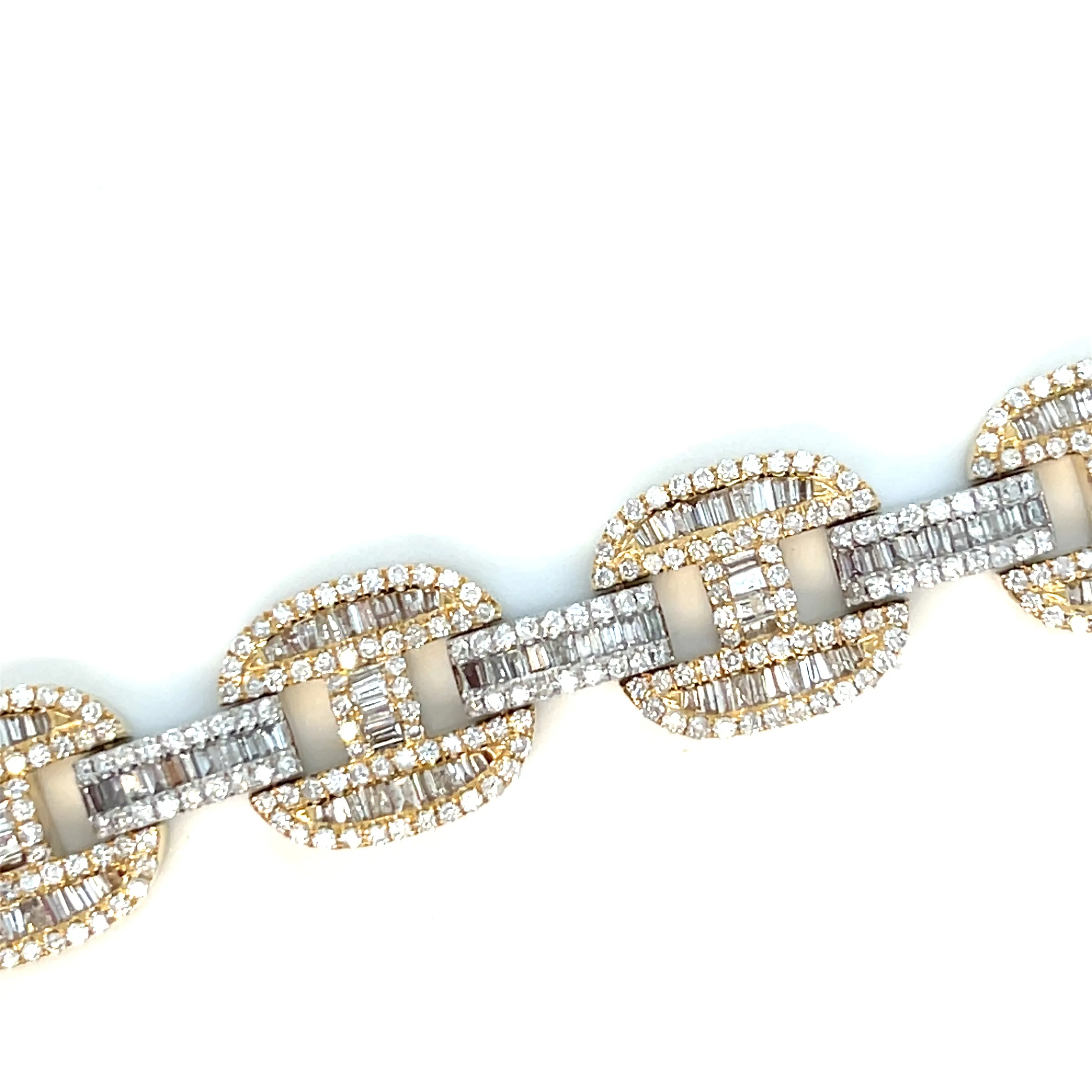14k White Gold 13mm Gucci Link 8.47ct Baguette Natural Diamond 8.25" Bling Iced Out Bracelet - BR-48839