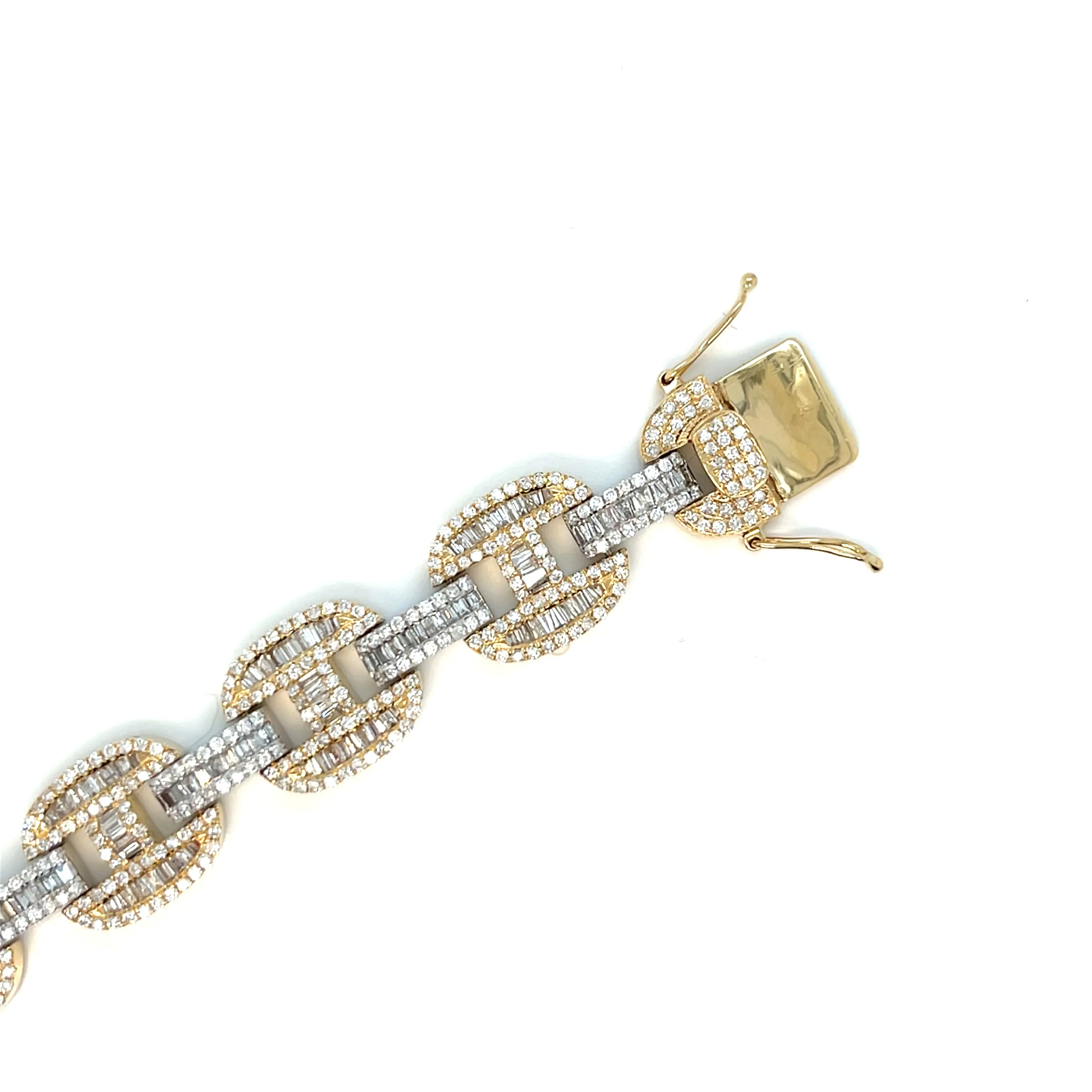 14k White Gold 13mm Gucci Link 8.47ct Baguette Natural Diamond 8.25" Bling Iced Out Bracelet - BR-48839