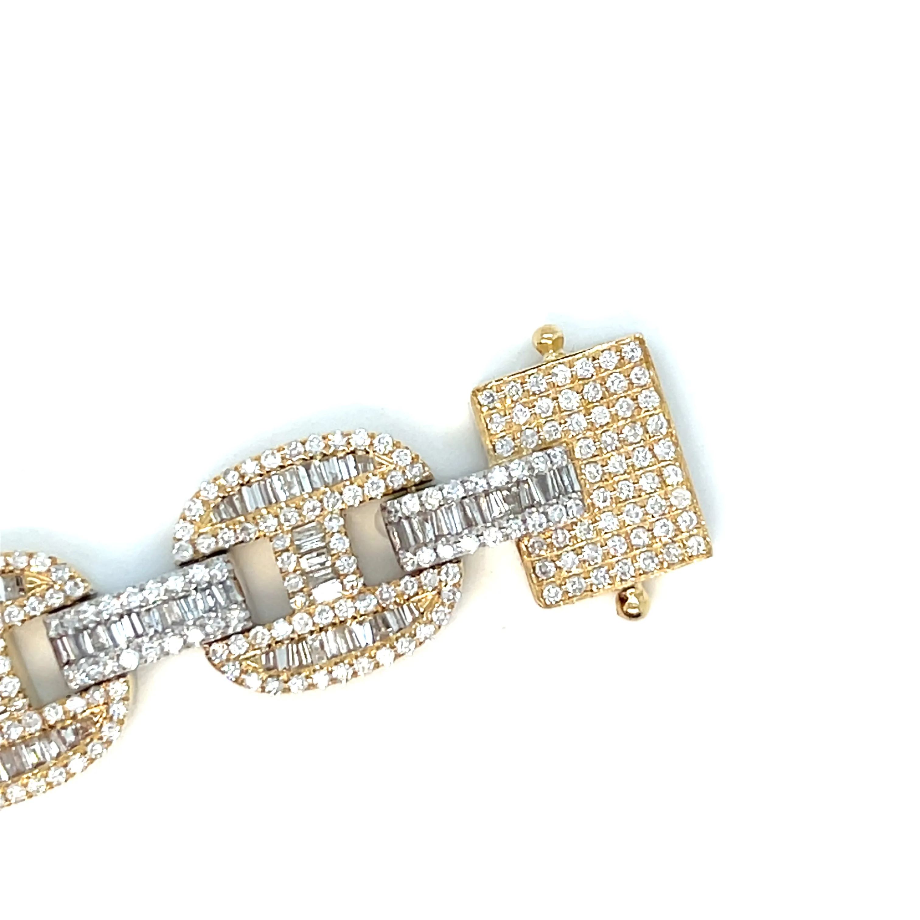 14k White Gold 13mm Gucci Link 8.47ct Baguette Natural Diamond 8.25" Bling Iced Out Bracelet - BR-48839
