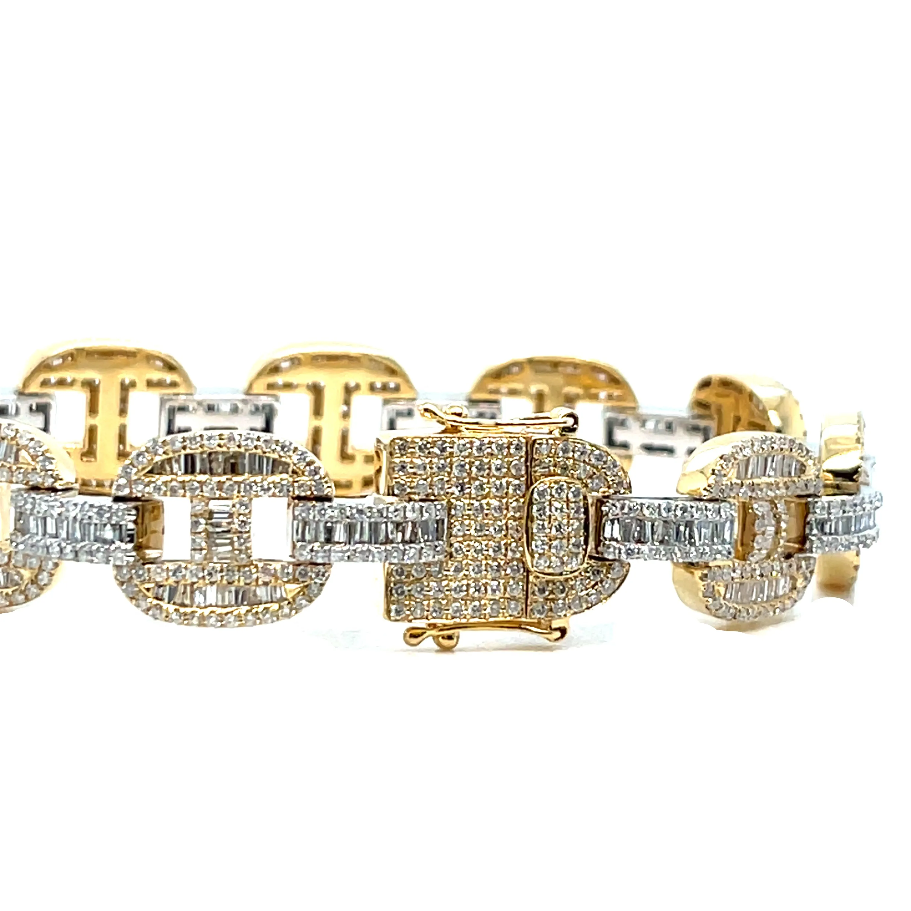 14k White Gold 13mm Gucci Link 8.47ct Baguette Natural Diamond 8.25" Bling Iced Out Bracelet - BR-48839