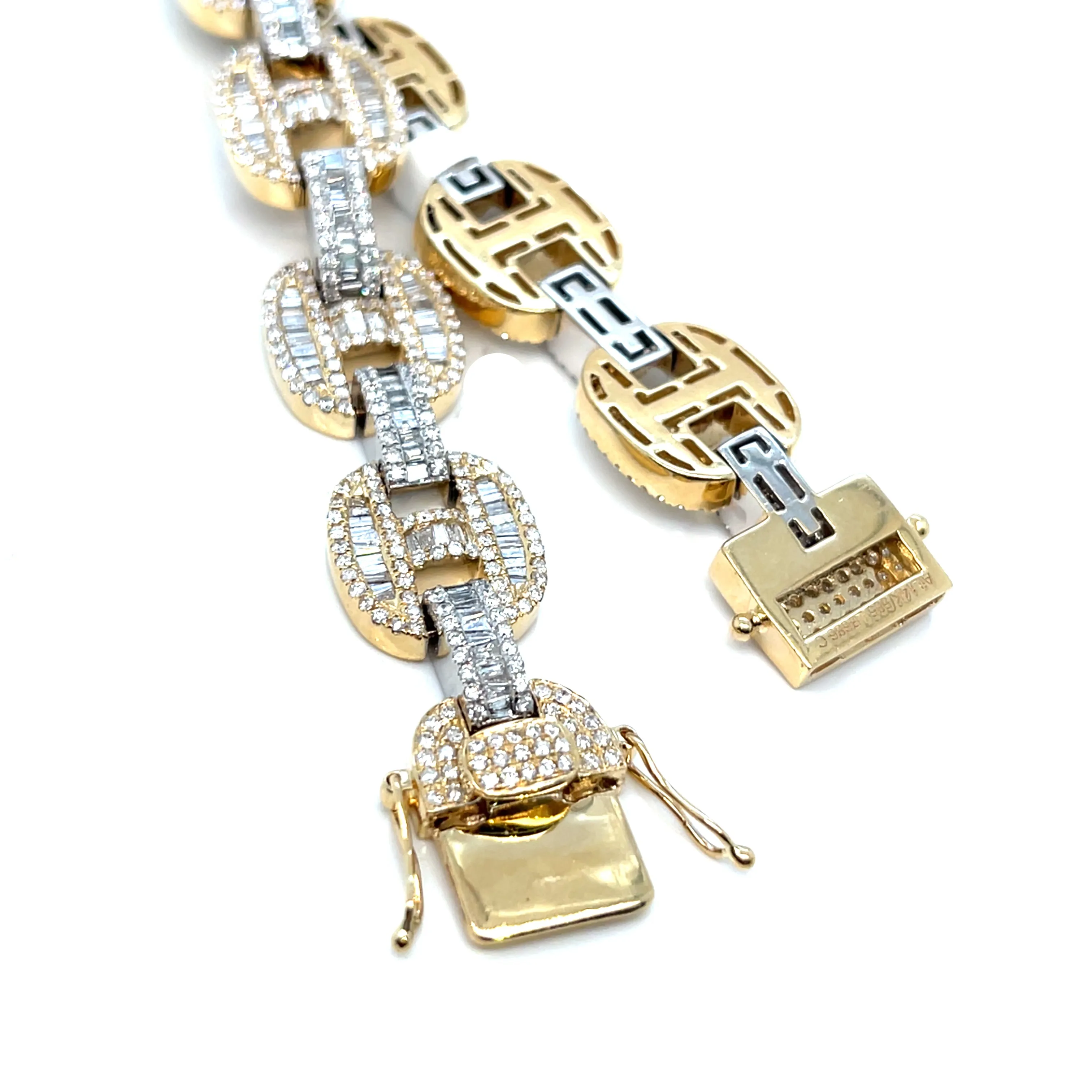 14k White Gold 13mm Gucci Link 8.47ct Baguette Natural Diamond 8.25" Bling Iced Out Bracelet - BR-48839