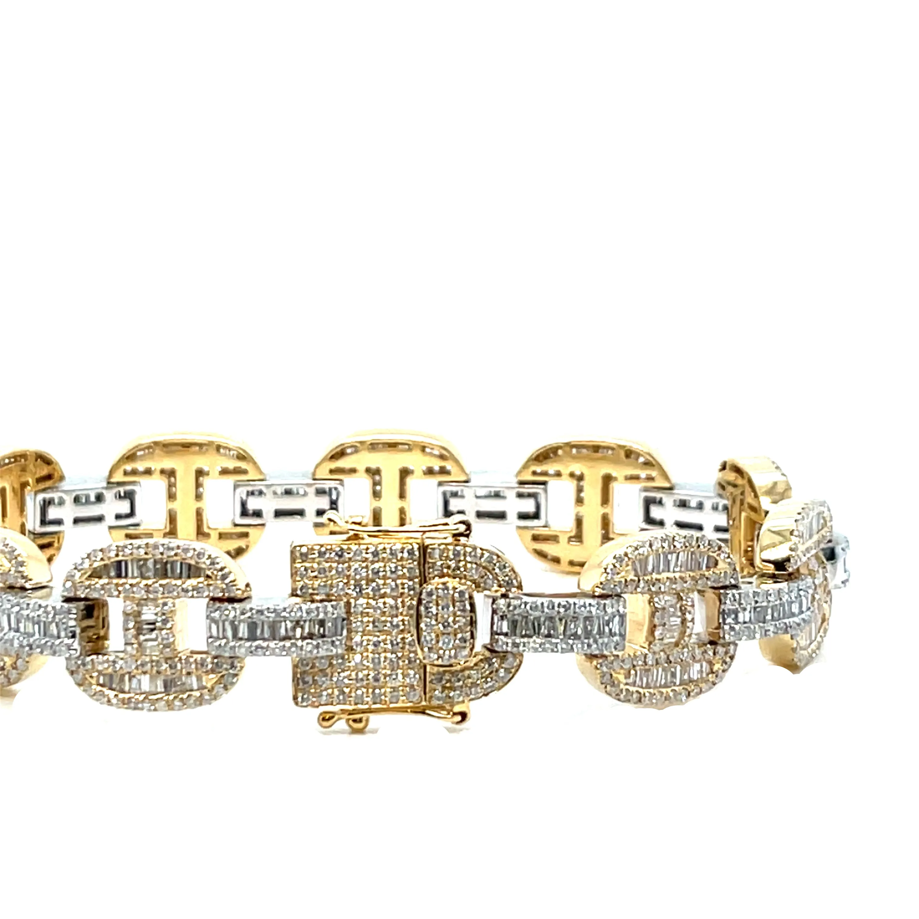 14k White Gold 13mm Gucci Link 8.47ct Baguette Natural Diamond 8.25" Bling Iced Out Bracelet - BR-48839