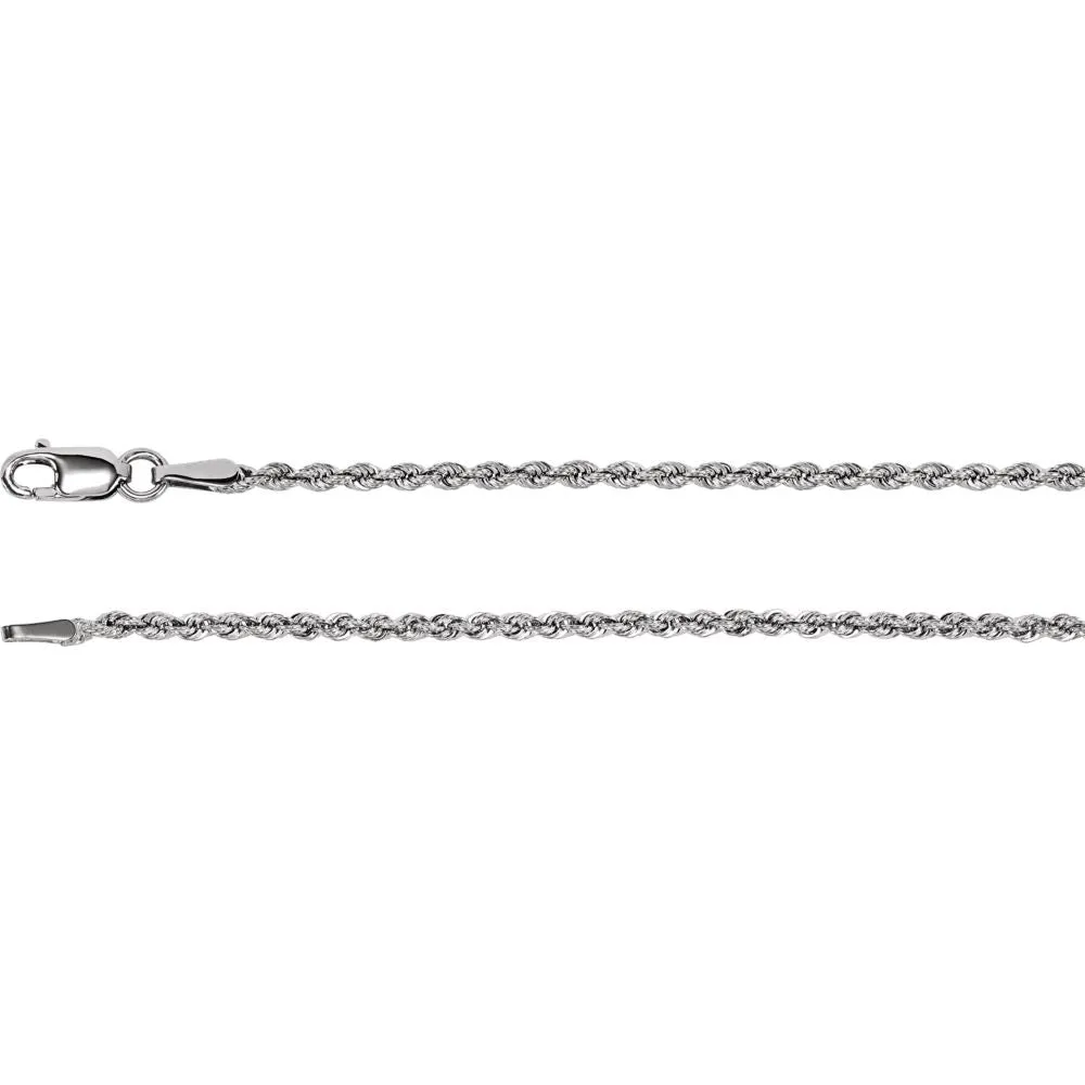 14k White Gold 1.85mm Rope Chain 7" Chain