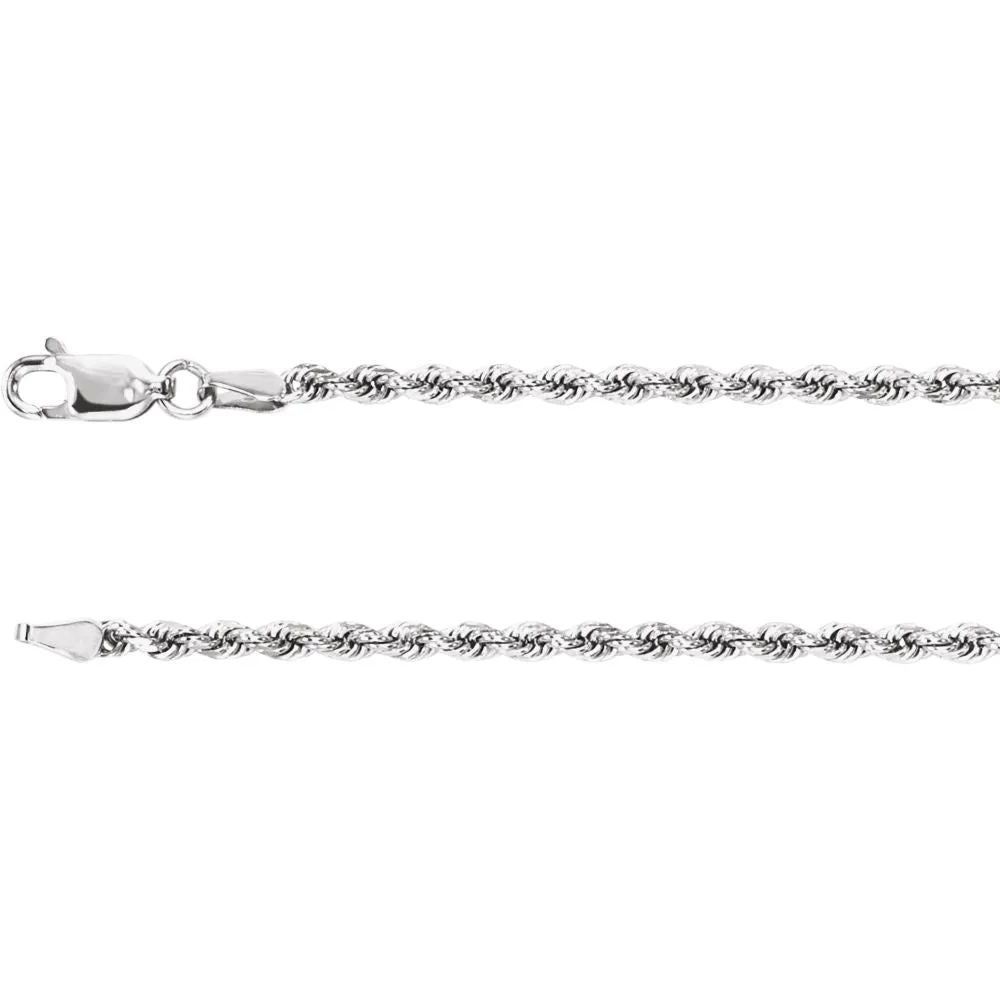 14k White Gold 2.4mm Diamond Cut Rope 7" Chain