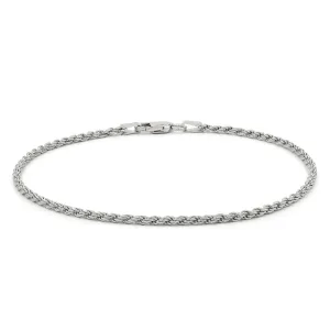 14K White Gold 2mm Solid Rope Diamond Cut Bracelet or Anklet