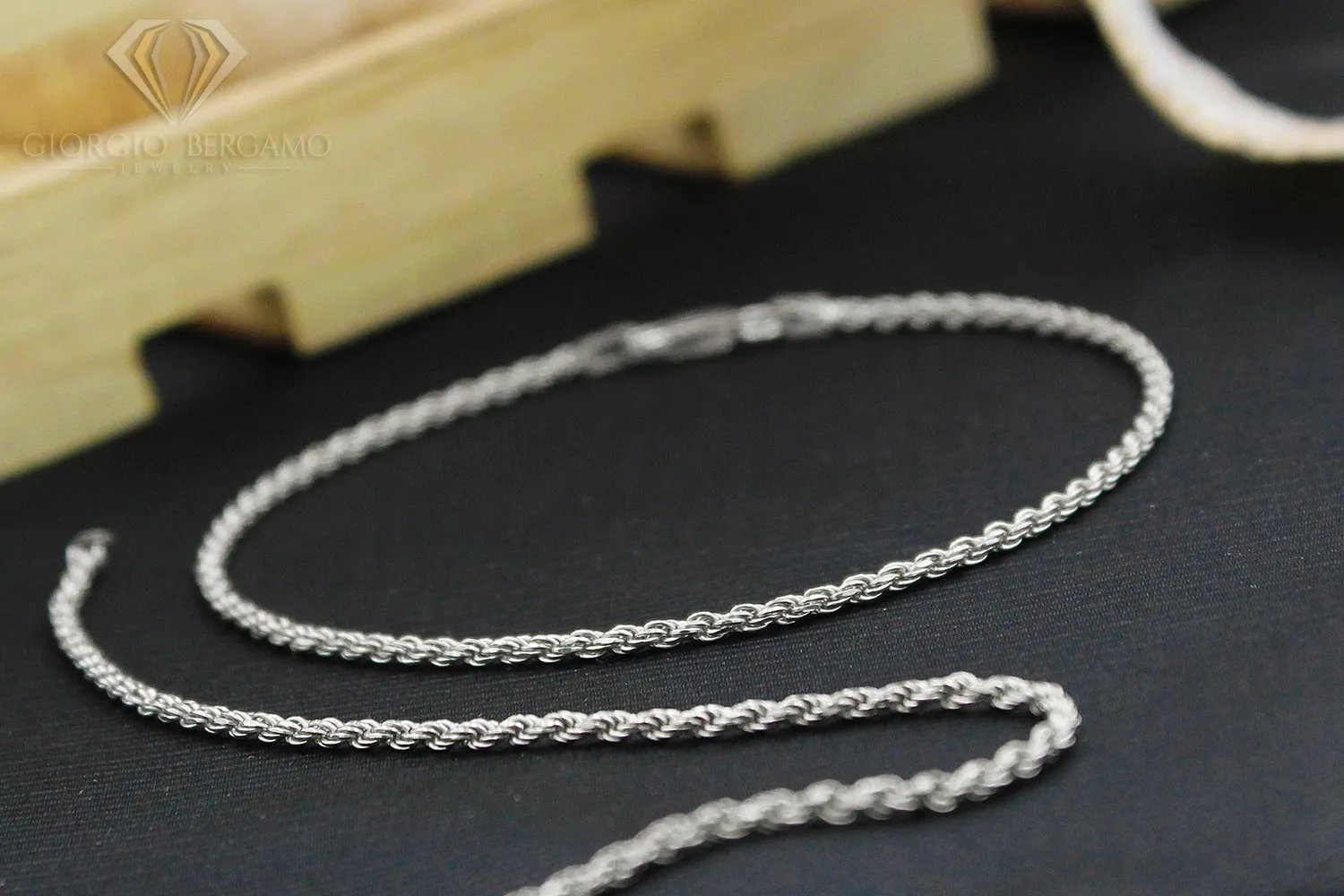14K White Gold 2mm Solid Rope Diamond Cut Bracelet or Anklet