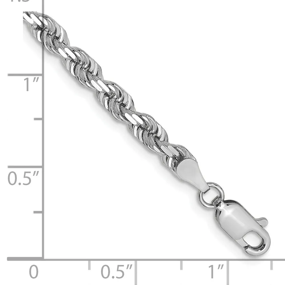 14k White Gold 4mm Diamond-cut Quadruple Rope Lobster Clasp Chain Bracelet