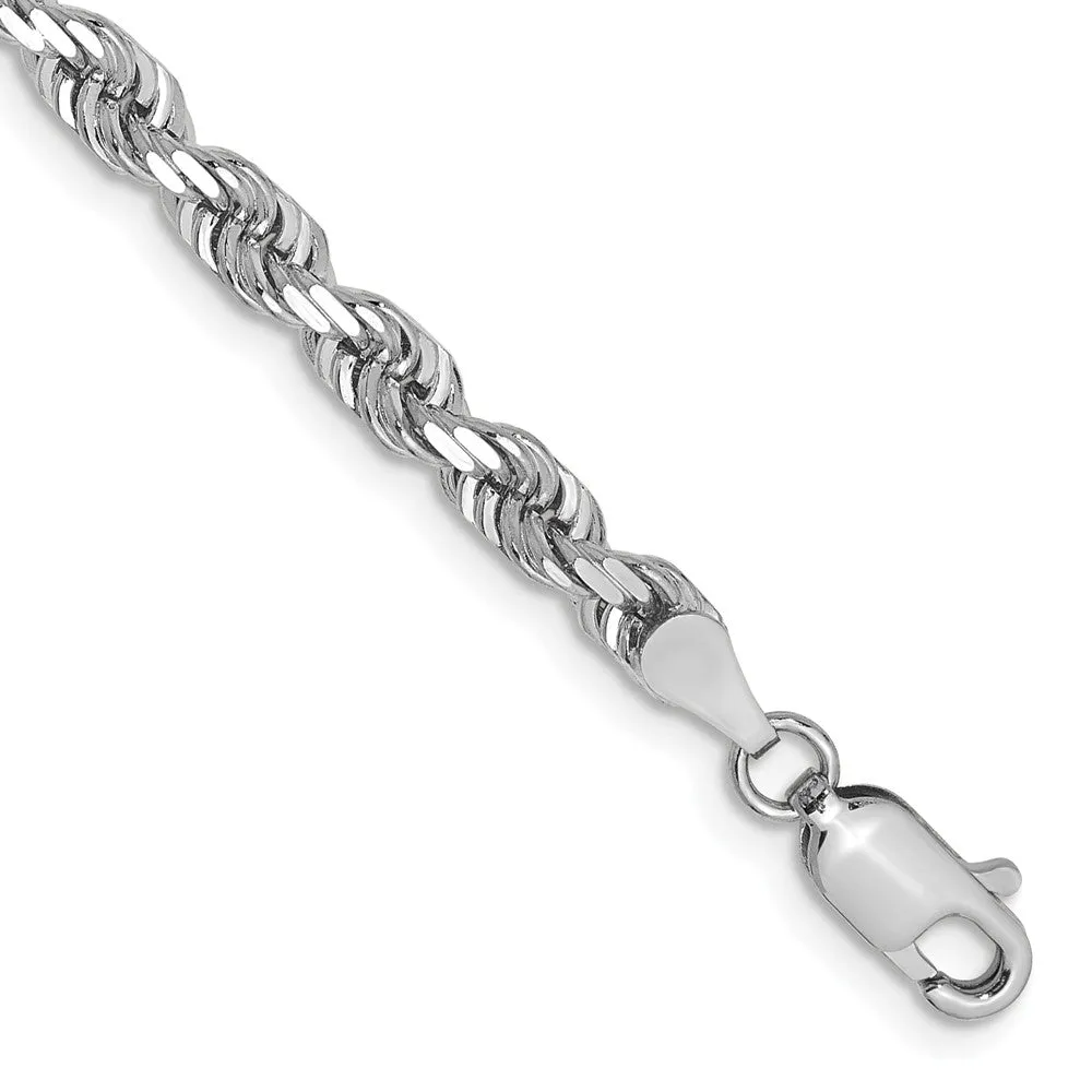 14k White Gold 4mm Diamond-cut Quadruple Rope Lobster Clasp Chain Bracelet