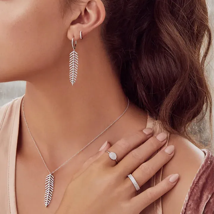 14K White Gold Diamond Feather Necklace - SC55006044