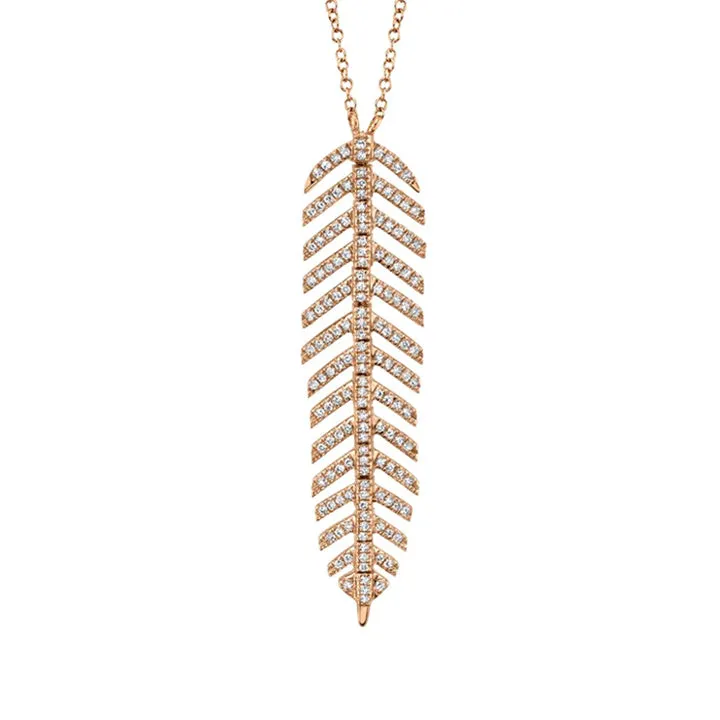 14K White Gold Diamond Feather Necklace - SC55006044
