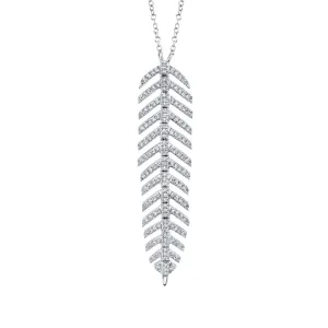 14K White Gold Diamond Feather Necklace - SC55006044
