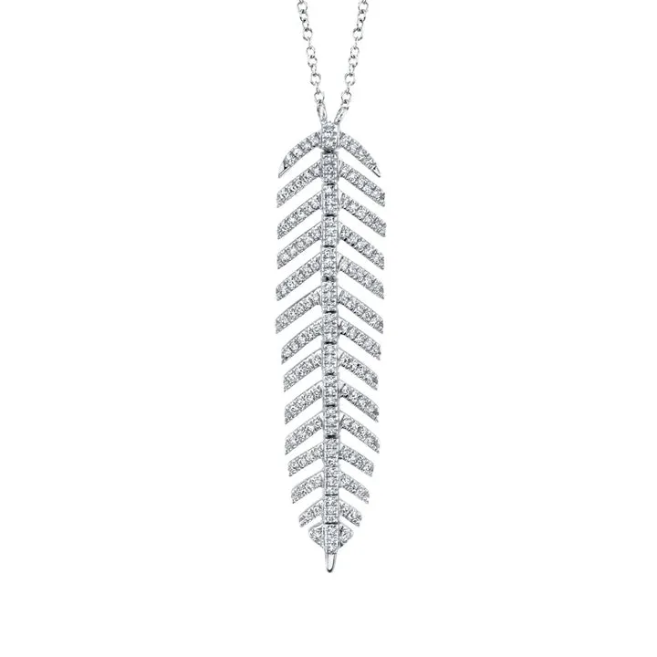 14K White Gold Diamond Feather Necklace - SC55006044