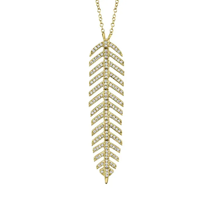 14K White Gold Diamond Feather Necklace - SC55006044