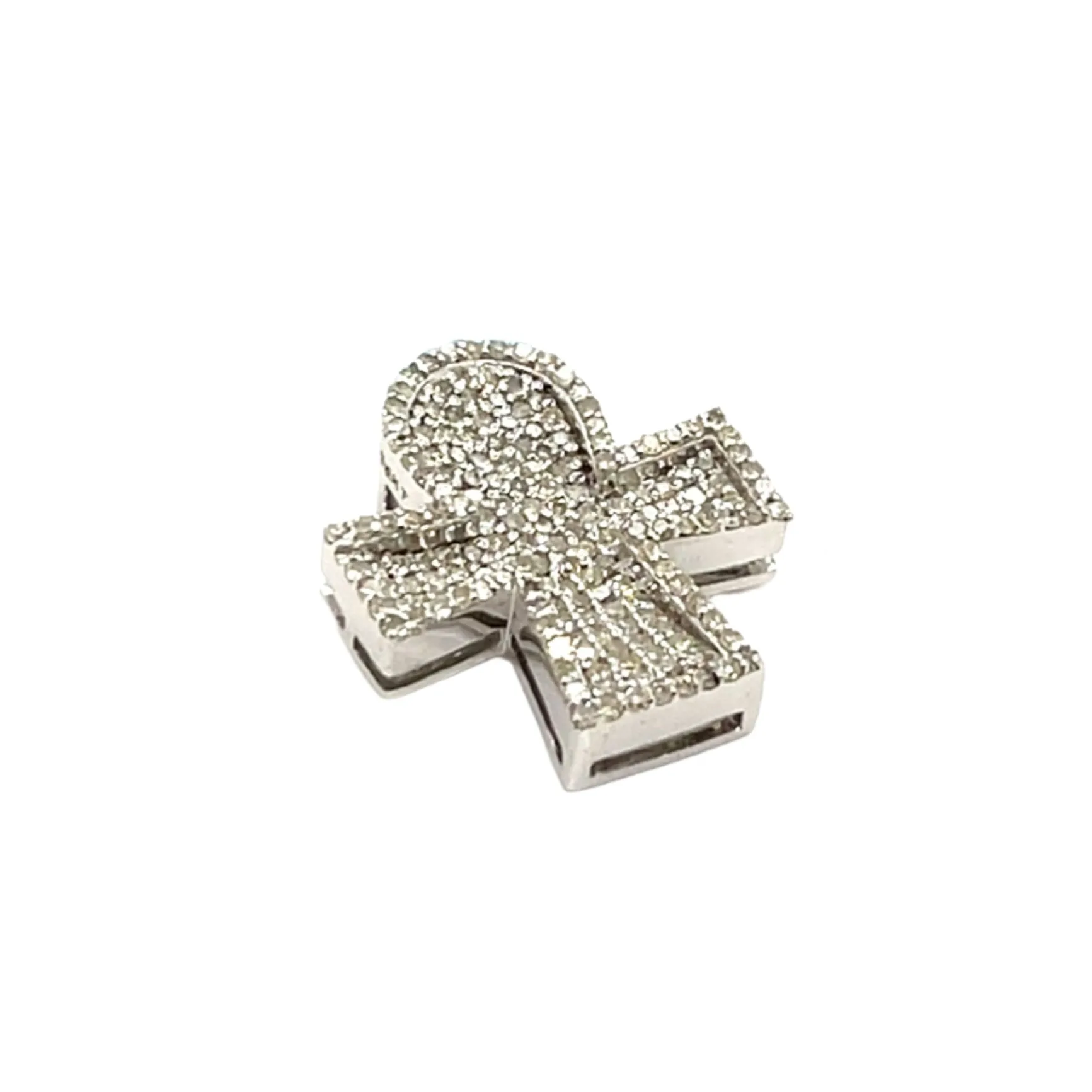14k White Gold Small Ankh Cross with 1.03ct of Diamonds - EXPD1158