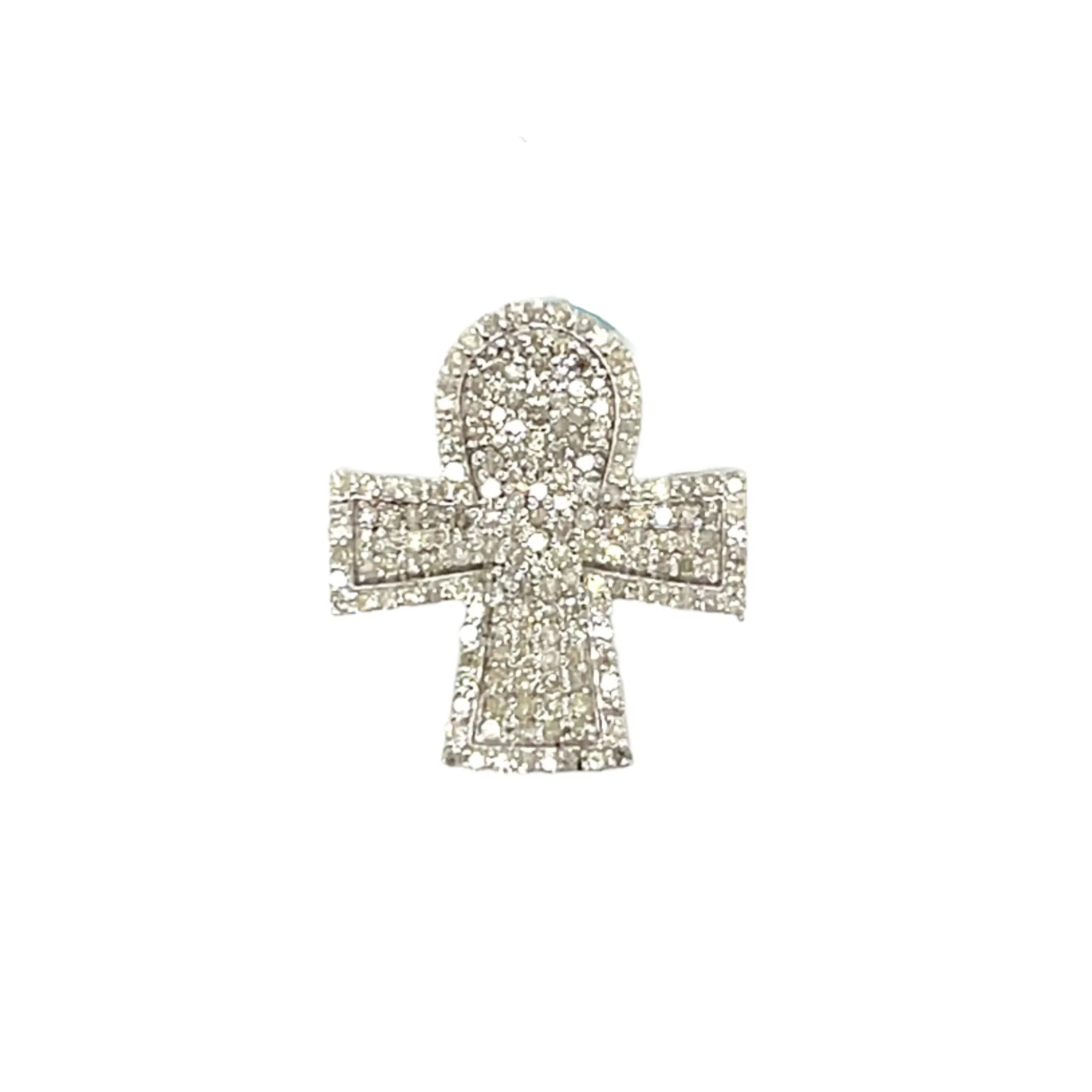 14k White Gold Small Ankh Cross with 1.03ct of Diamonds - EXPD1158