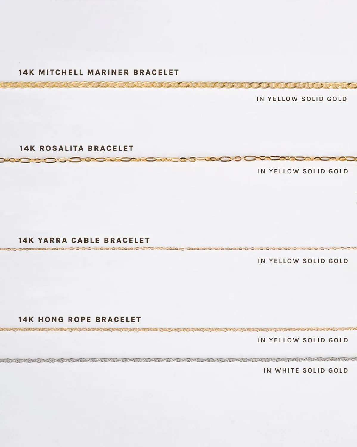 14K White Solid Gold Hong Rope Bracelet