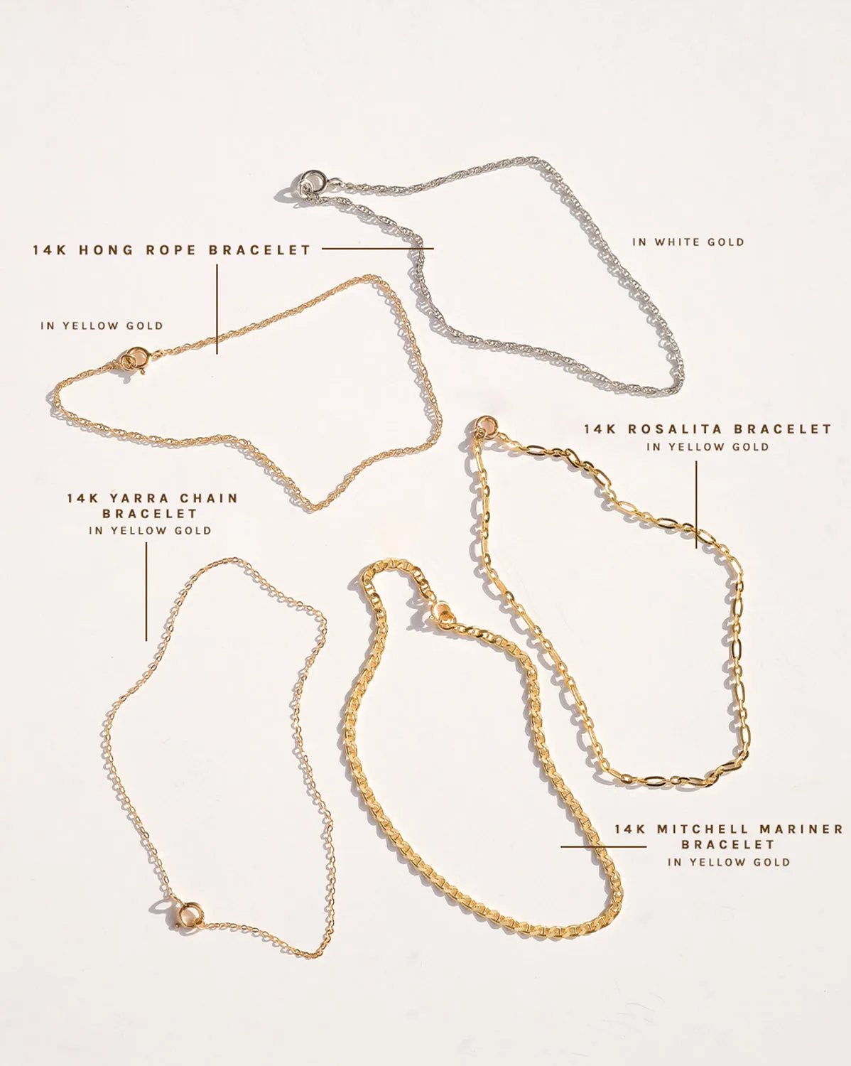 14K White Solid Gold Hong Rope Bracelet