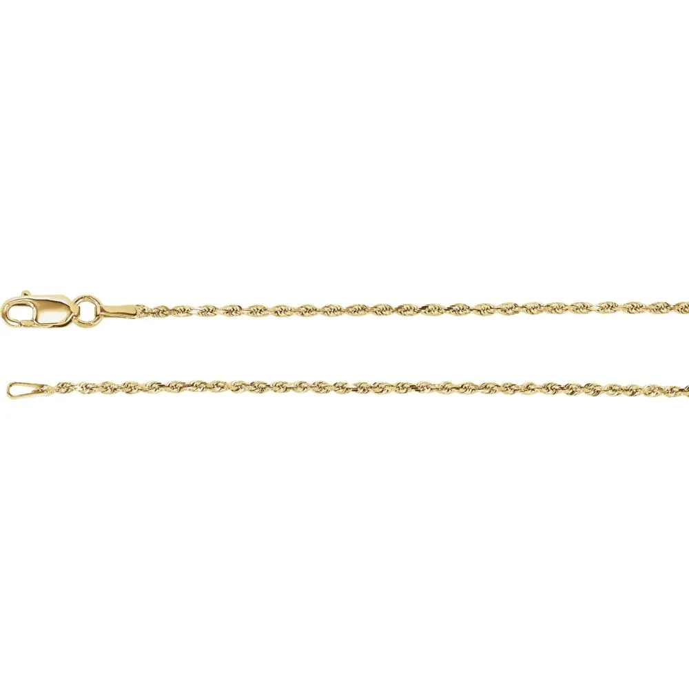 14k Yellow Gold 1.3mm Diamond Cut Rope 7" Chain