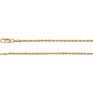 14k Yellow Gold 1.85mm Rope Chain 7" Chain