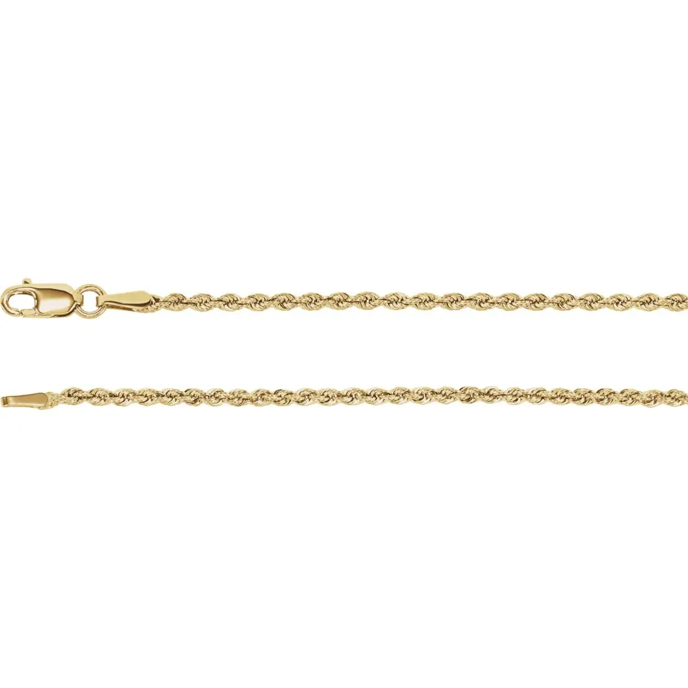 14k Yellow Gold 1.85mm Rope Chain 7" Chain