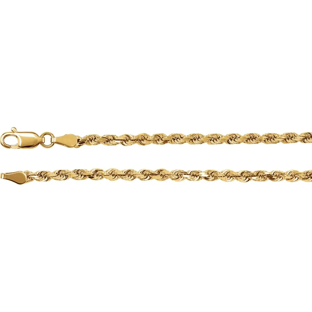 14k Yellow Gold 2.8mm Diamond Cut Rope 7" Chain