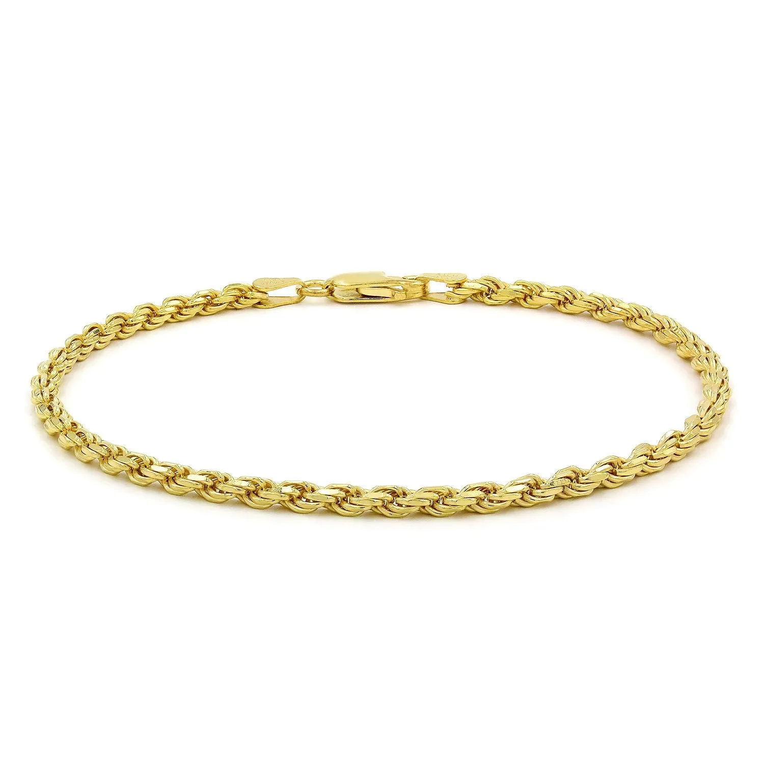14K Yellow Gold 3mm Solid Rope Diamond Cut Bracelet