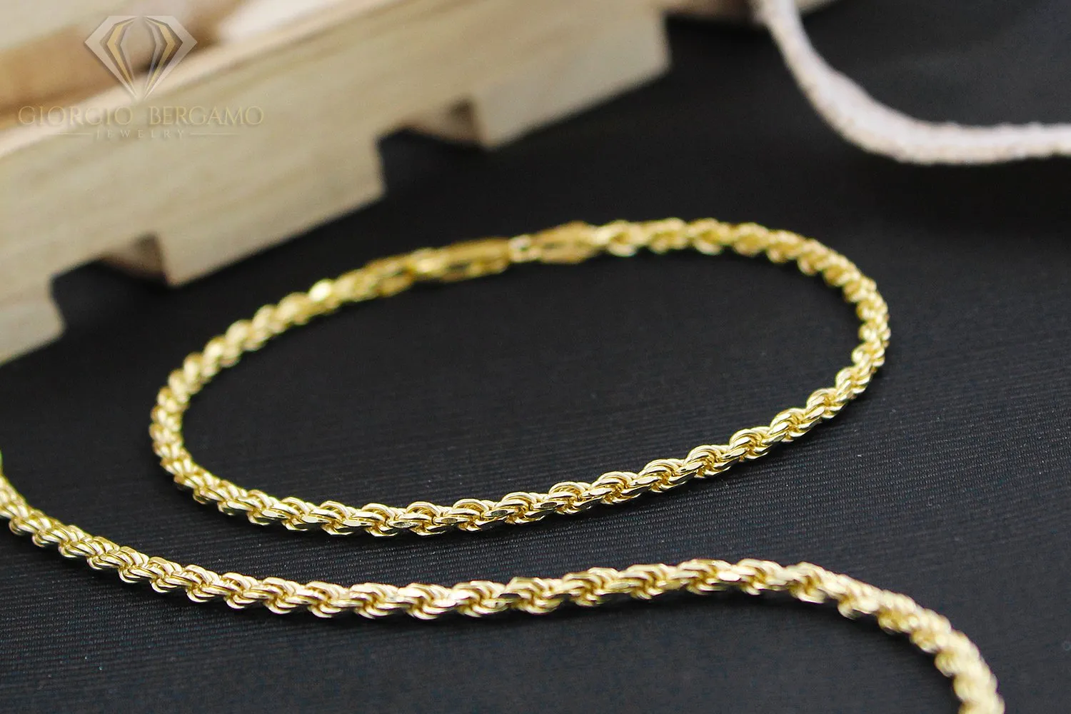 14K Yellow Gold 3mm Solid Rope Diamond Cut Bracelet